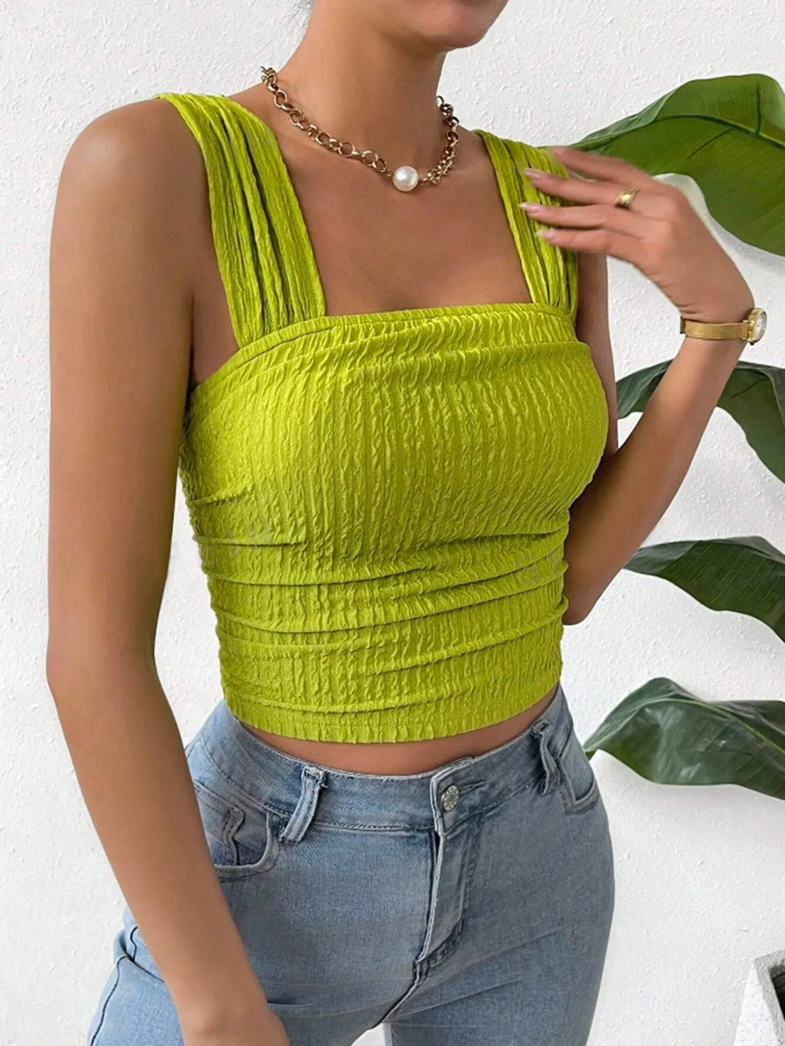 🌼 Textured Square Neck Wide Strap Tank 🌼