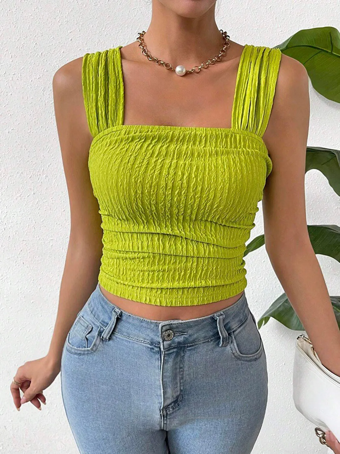 🌼 Textured Square Neck Wide Strap Tank 🌼