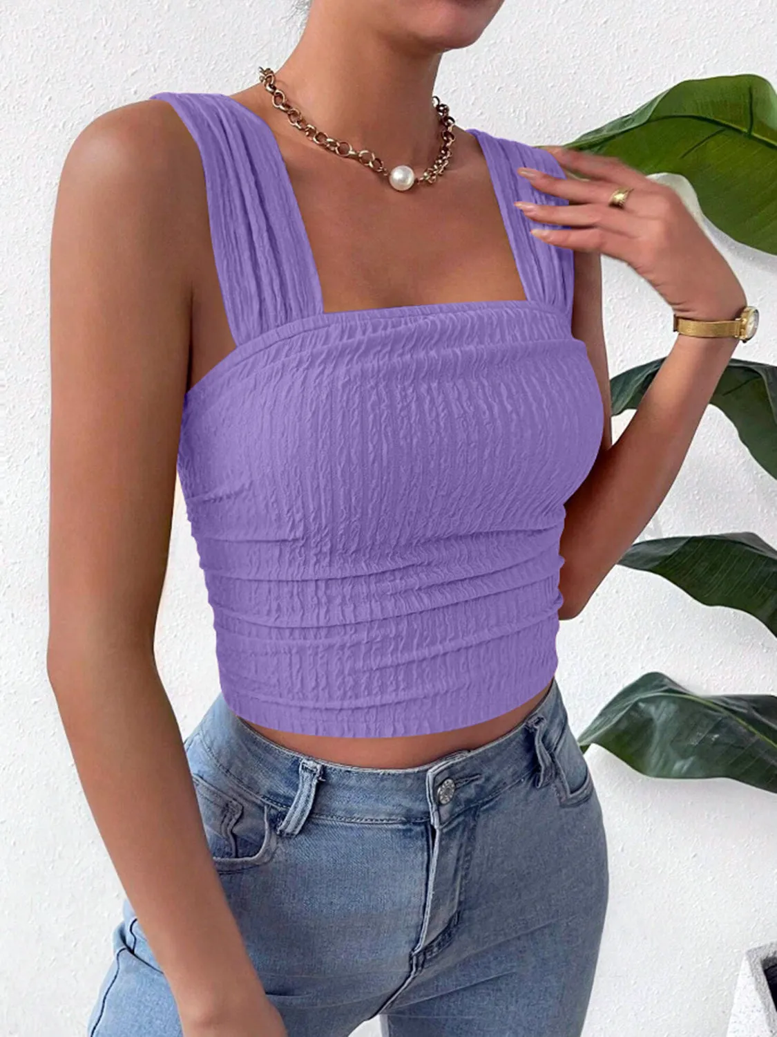 🌼 Textured Square Neck Wide Strap Tank 🌼