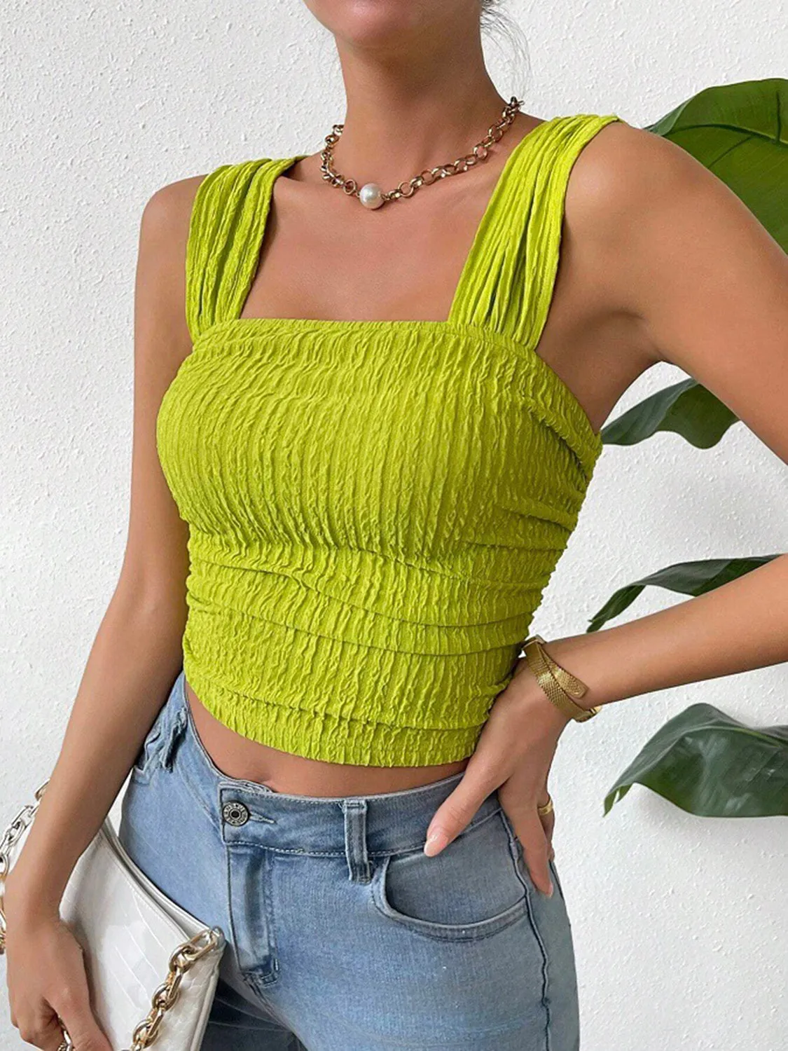 🌼 Textured Square Neck Wide Strap Tank 🌼