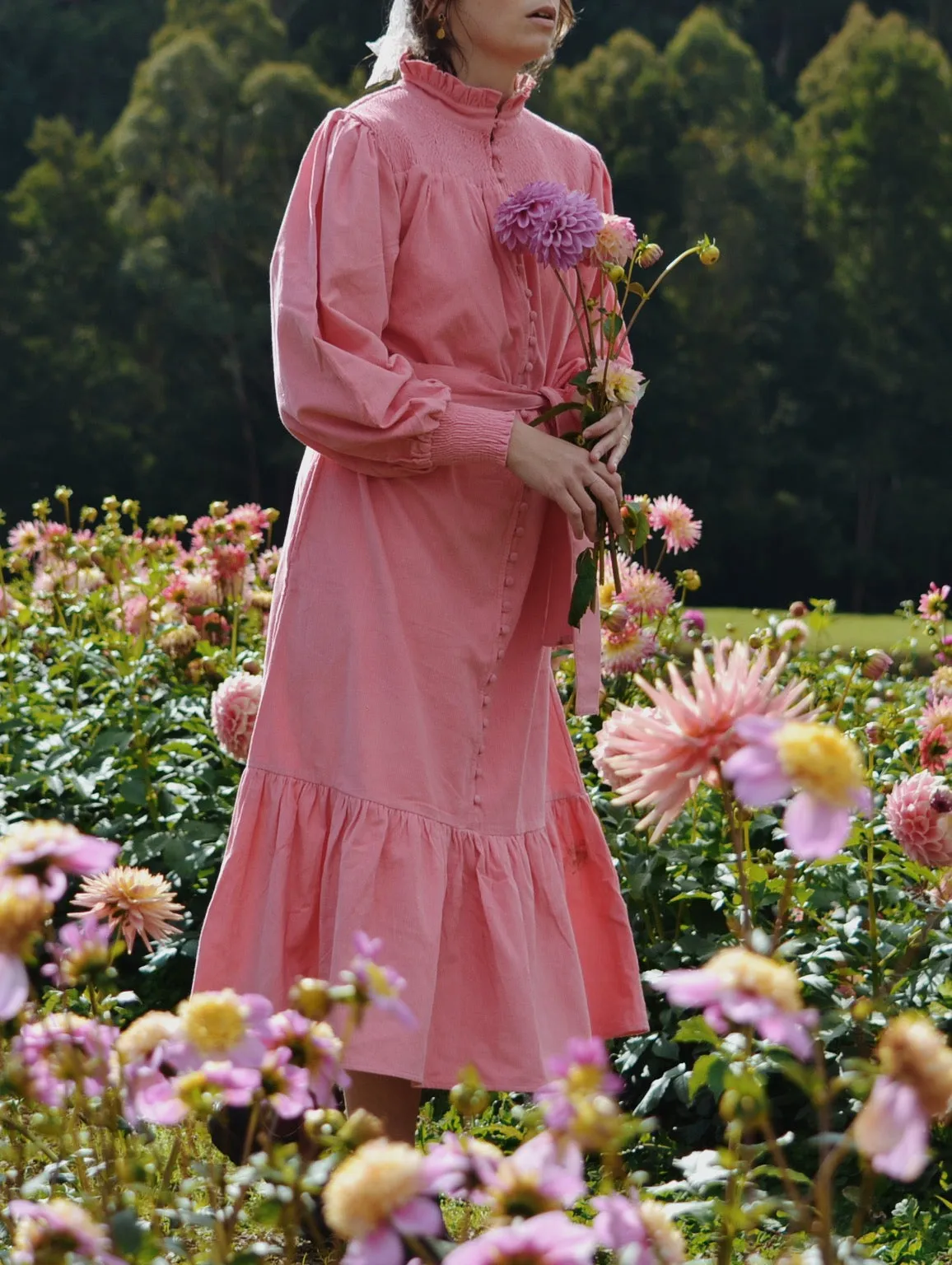 100% COTTON CORDUROY - CLOTHILDE DRESS CERISE PINK