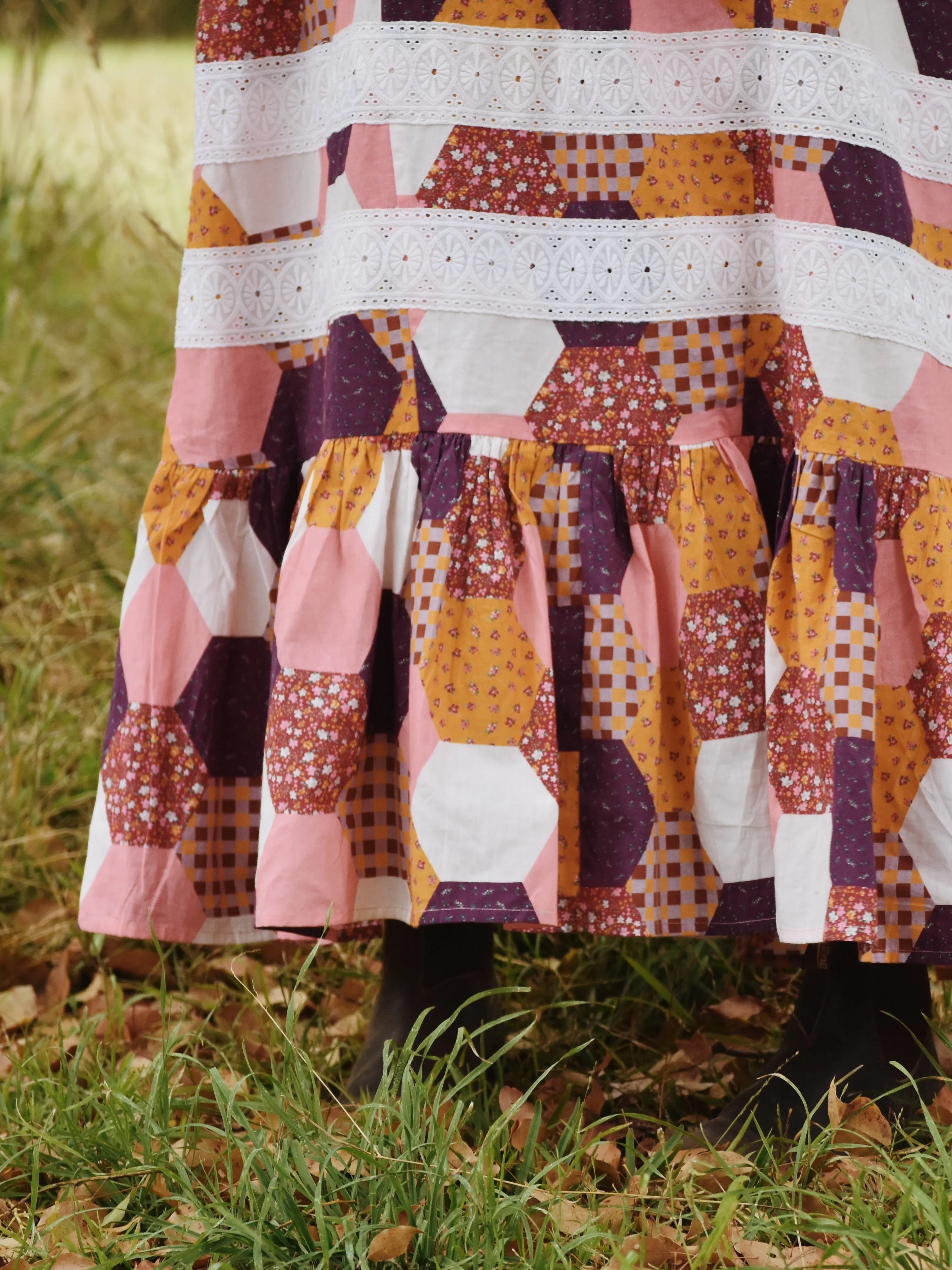 100% RECYCLED COTTON - CLARA DRESS HEXIE PATCHWORK PRINT