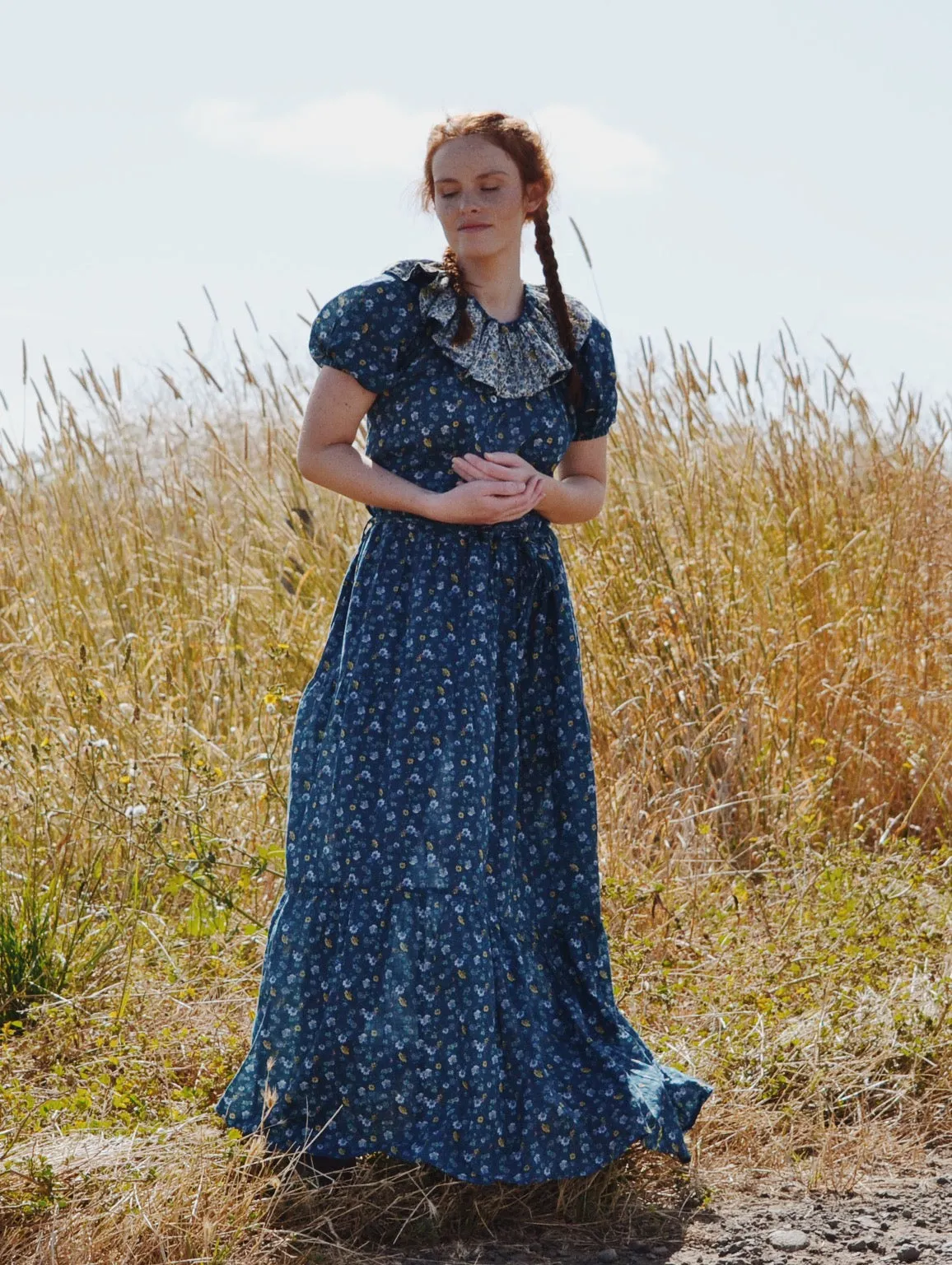 100% RECYCLED COTTON - PIERROT MAXI DRESS BLUE FLORAL