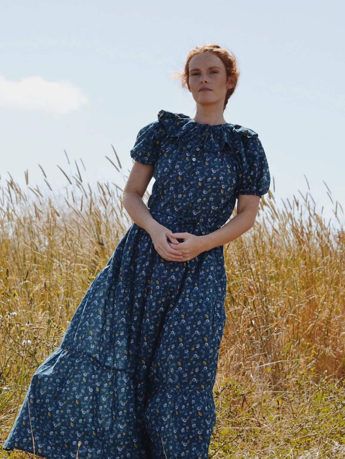 100% RECYCLED COTTON - PIERROT MAXI DRESS BLUE FLORAL