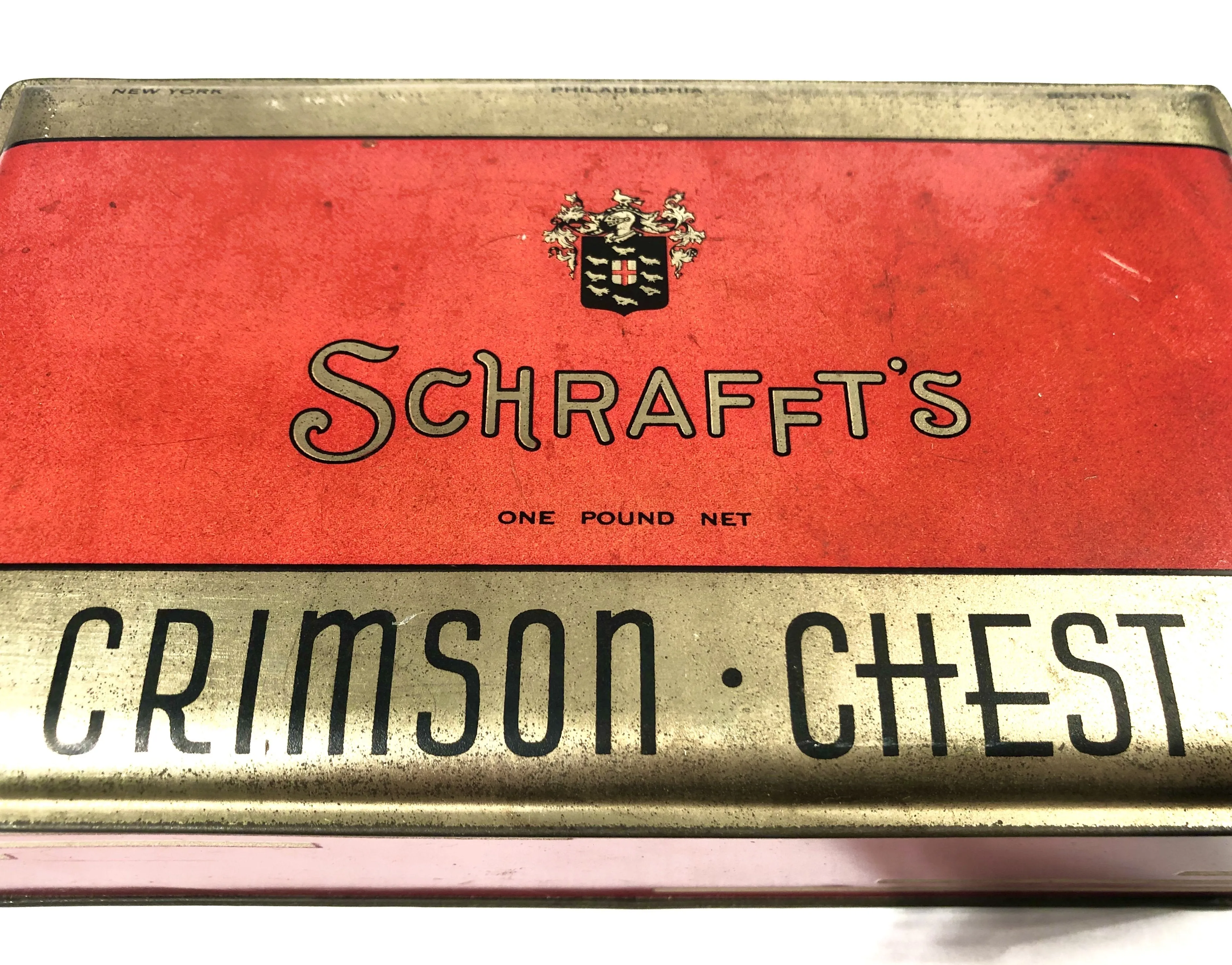 1930's SCHRAFFT'S Crimson Chest Candy Tin Box