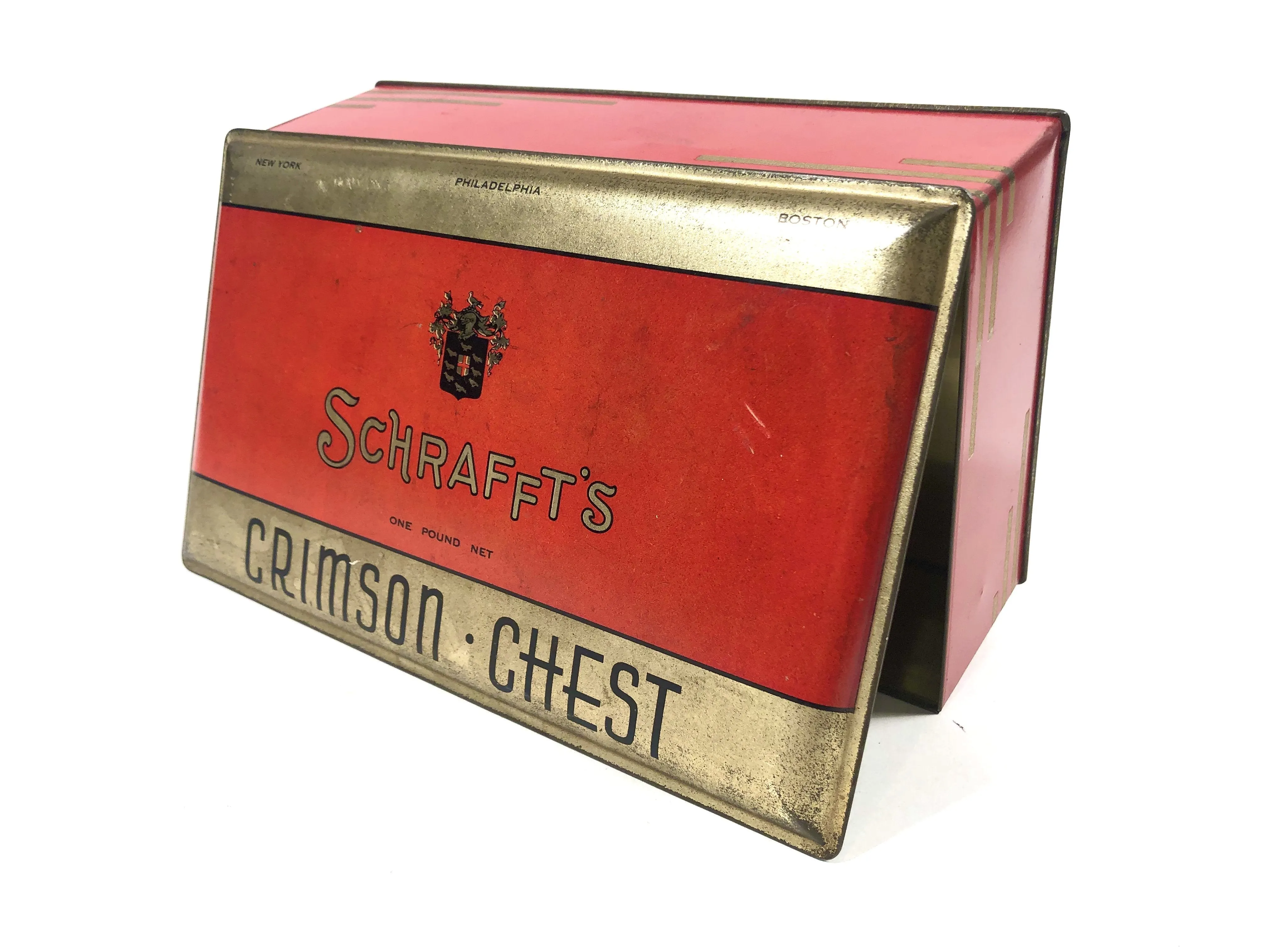 1930's SCHRAFFT'S Crimson Chest Candy Tin Box