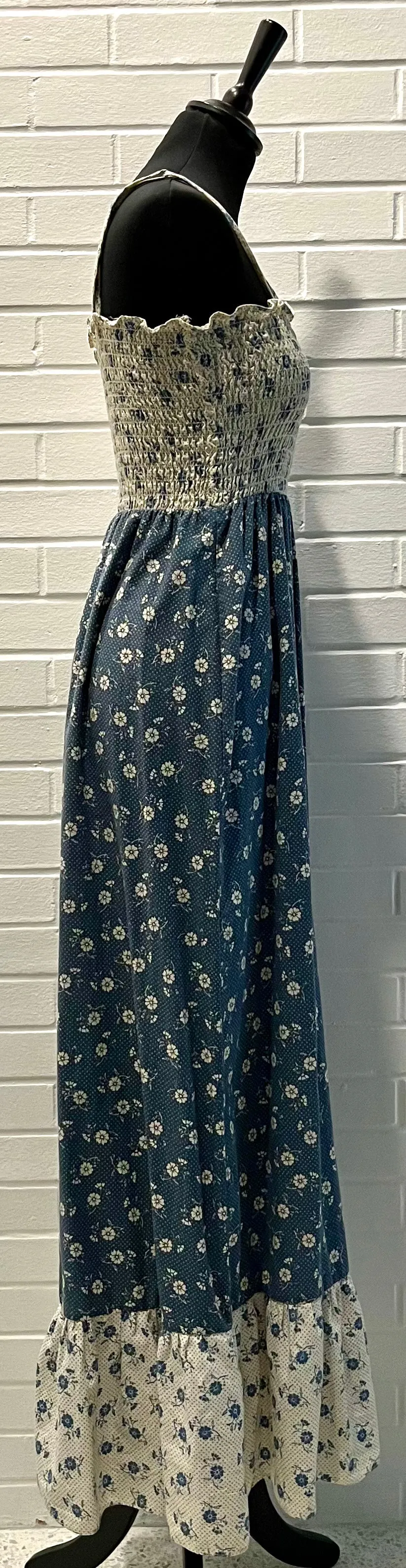 1970s Spaghetti Strap Peasant Maxi Dress