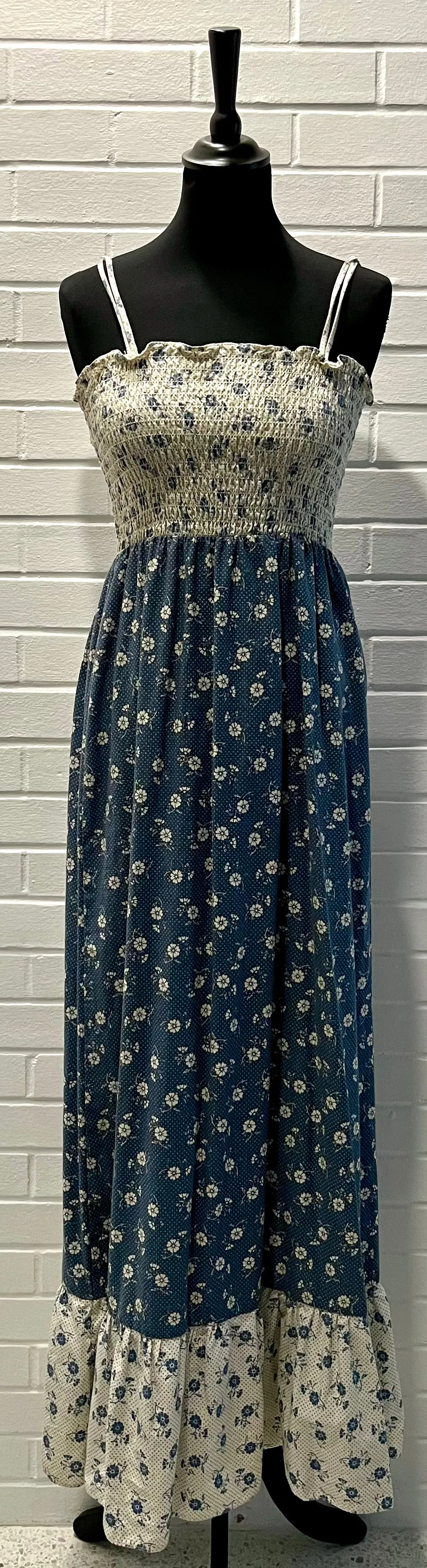 1970s Spaghetti Strap Peasant Maxi Dress