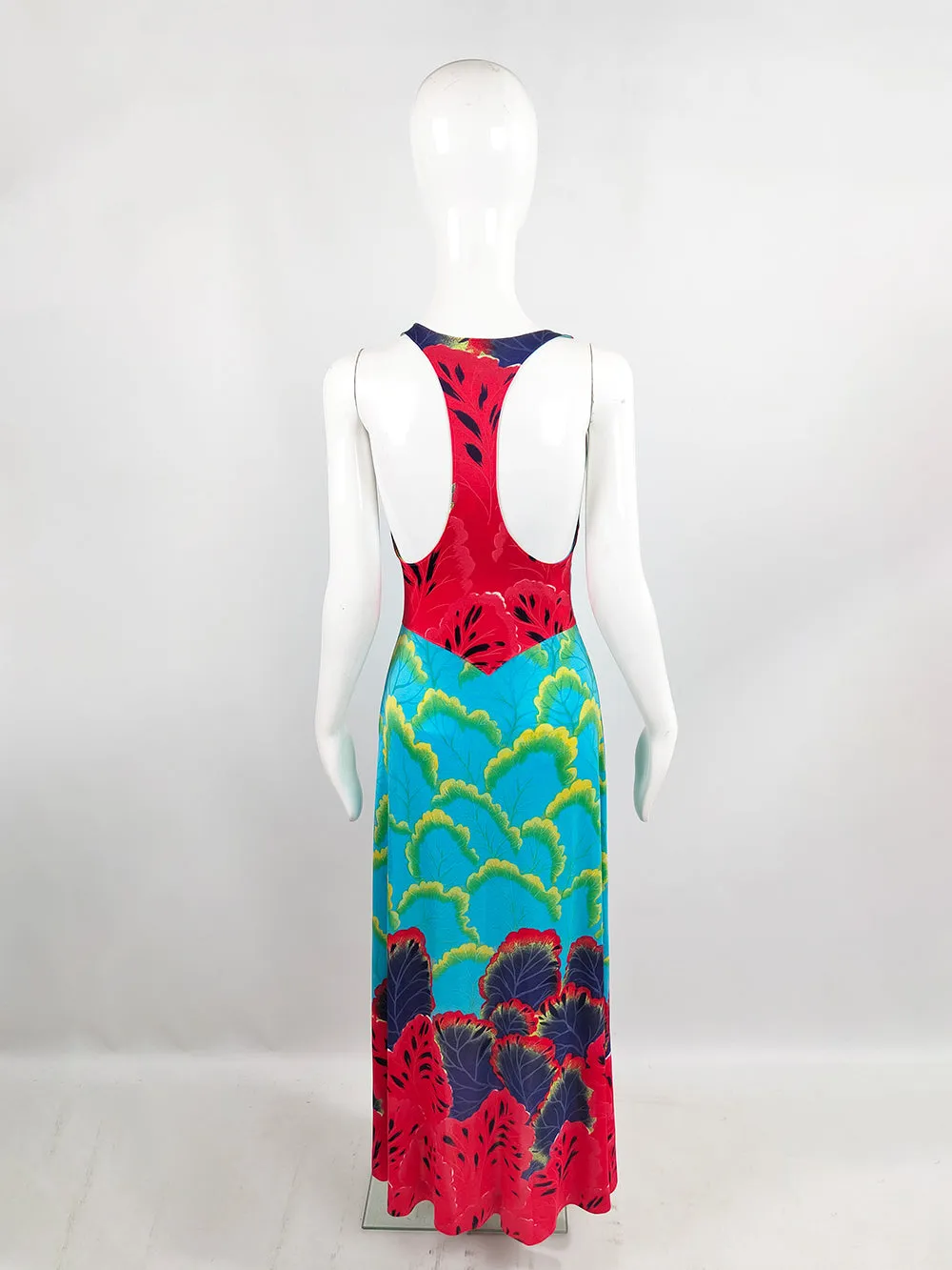 1970s Vintage Mac Tac Paris Turquoise Racer Back Jersey Maxi Dress