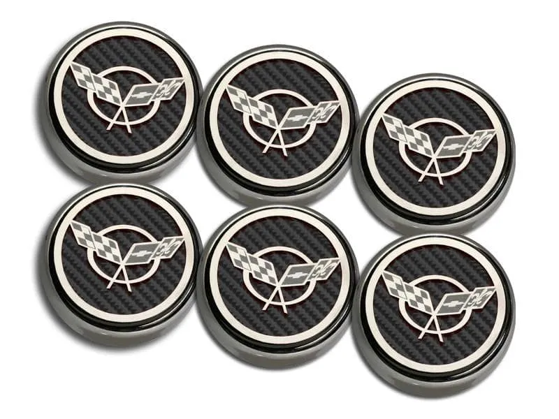 1997-2004 C5/Z06 Corvette - C5 Cross Flag Emblem Fluid Cap Covers 6Pc - Manual Trans