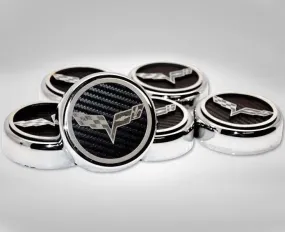 2005-2013 C6 Corvette - Crossed Flag Fluid Cap Covers 6Pc Manual Transmission