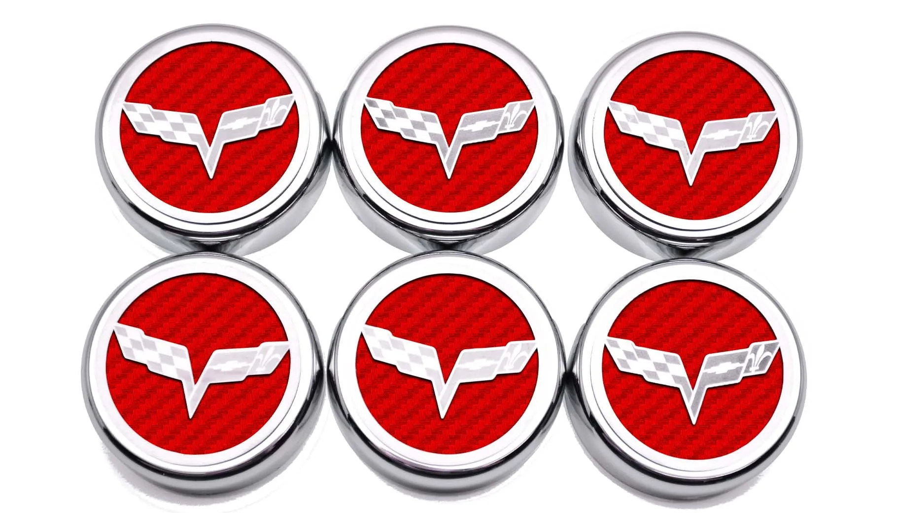 2005-2013 C6 Corvette - Crossed Flag Fluid Cap Covers 6Pc Manual Transmission