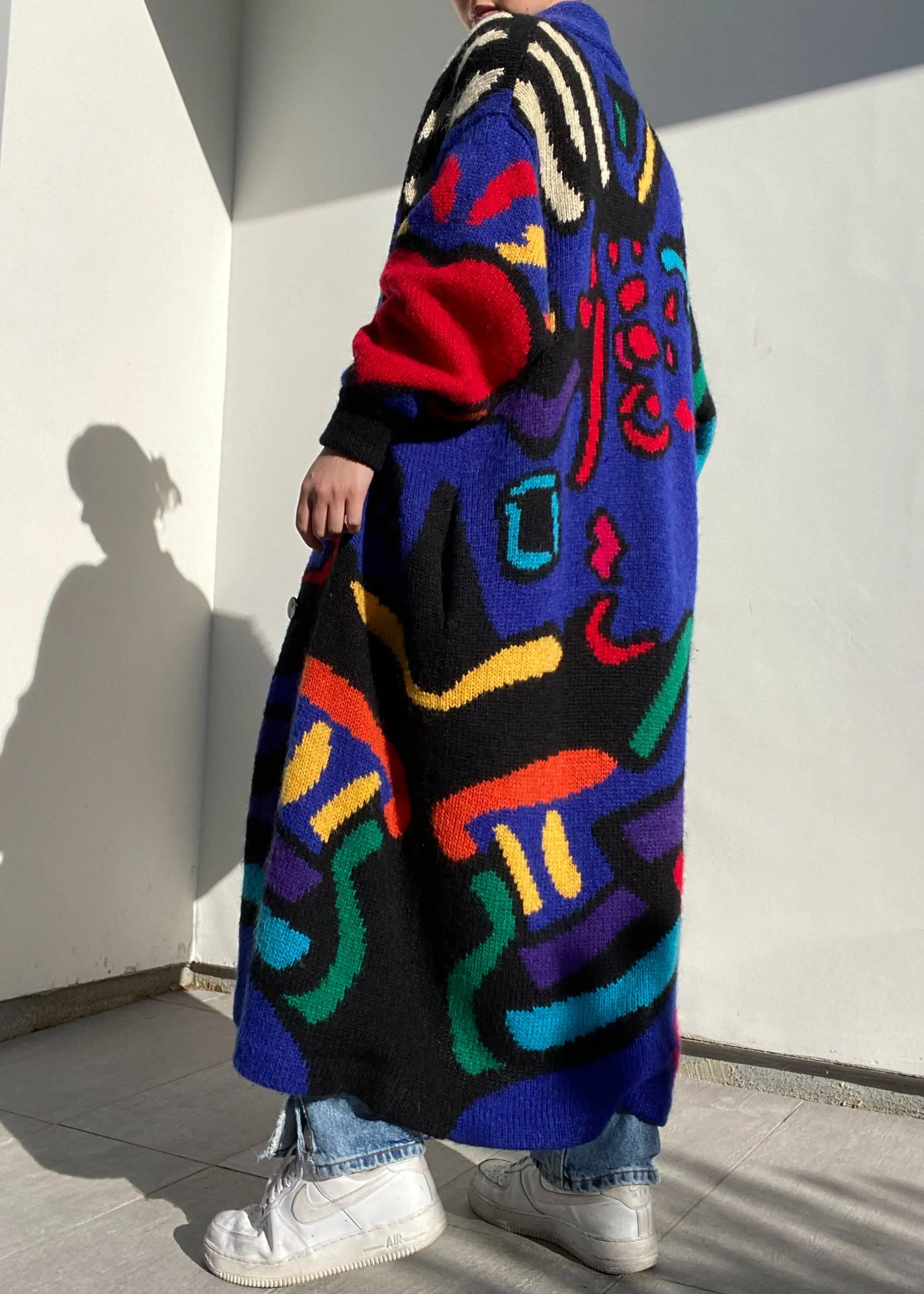 80's Colorful Abstract Wool Coat (M)