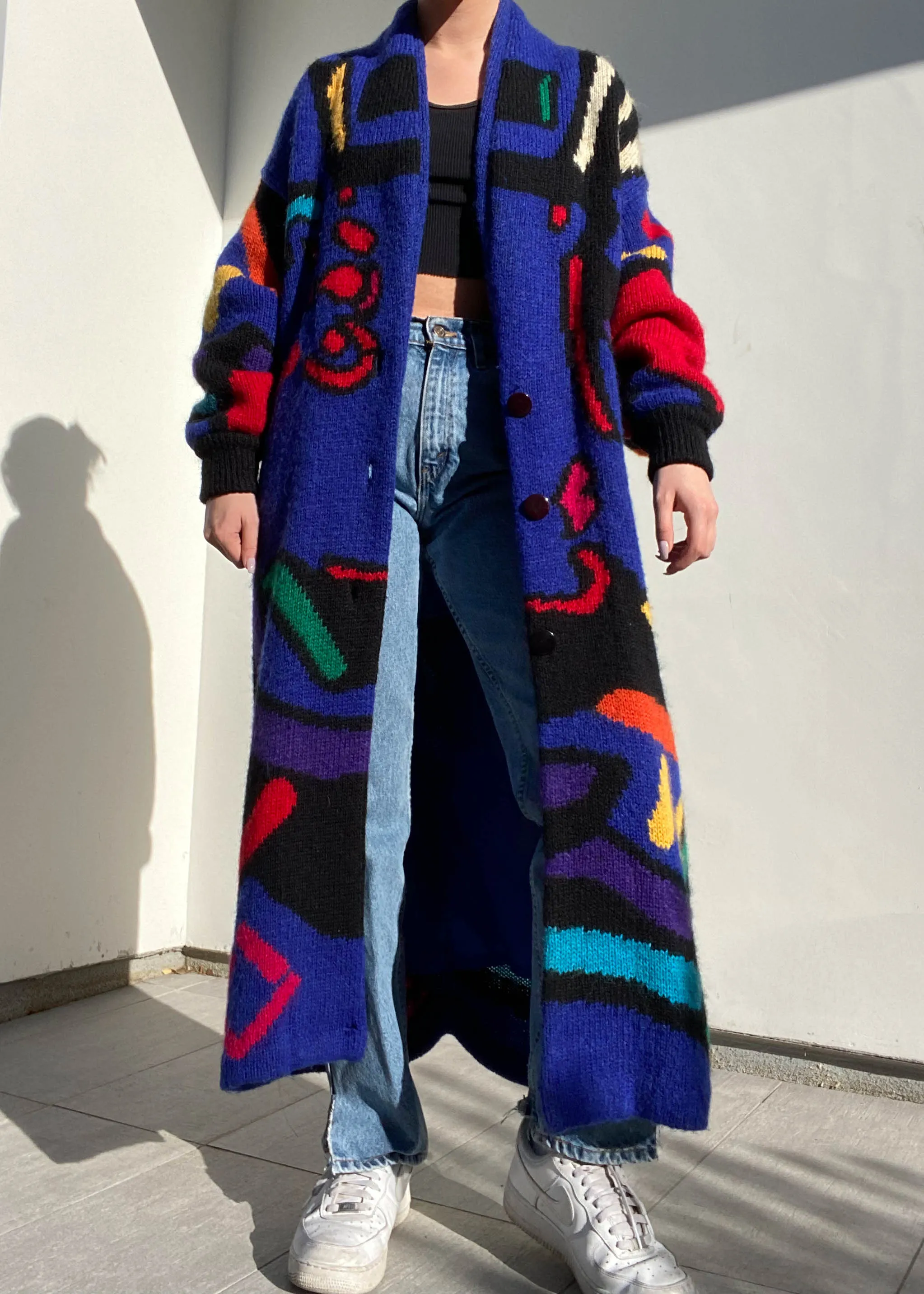 80's Colorful Abstract Wool Coat (M)