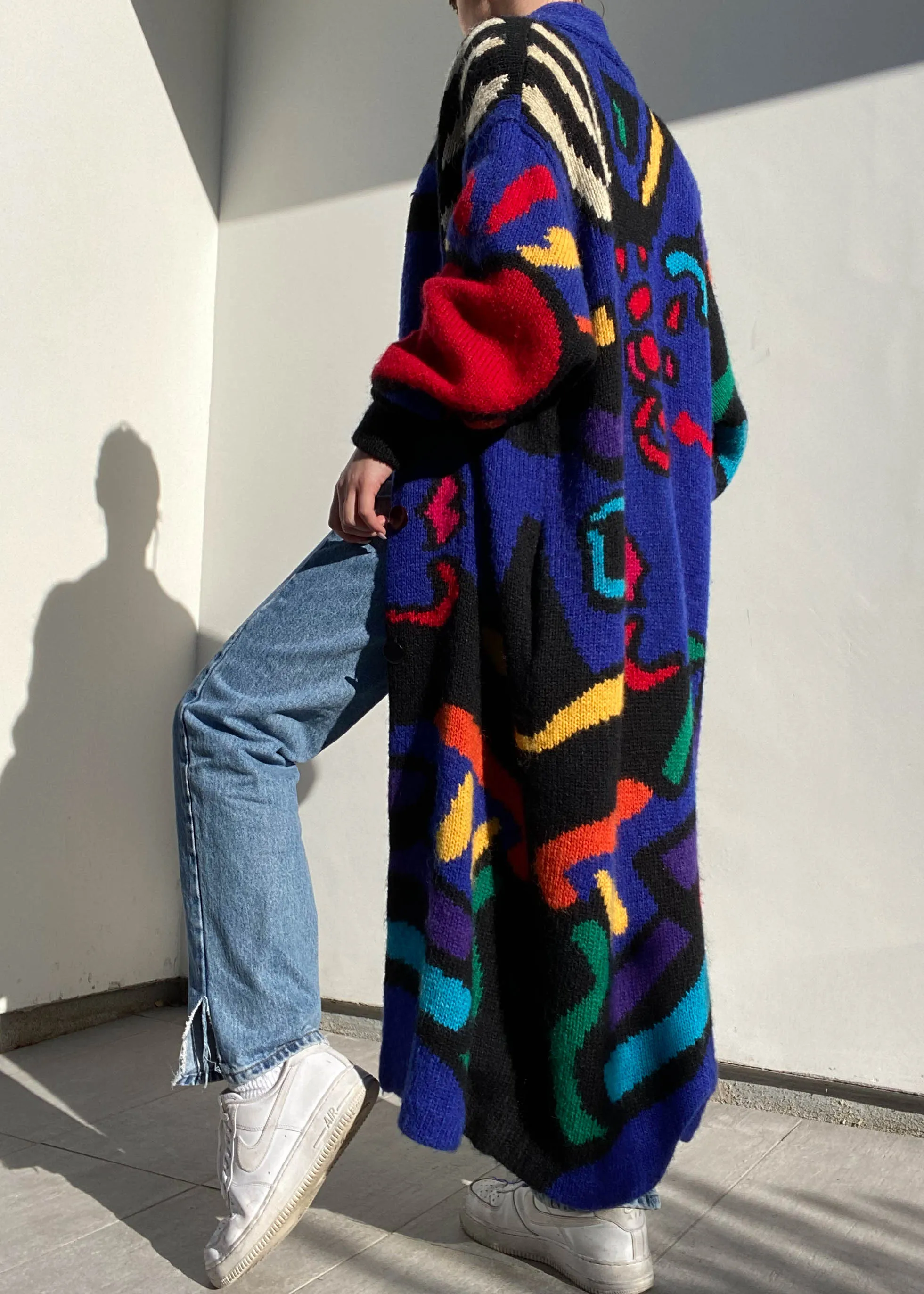 80's Colorful Abstract Wool Coat (M)