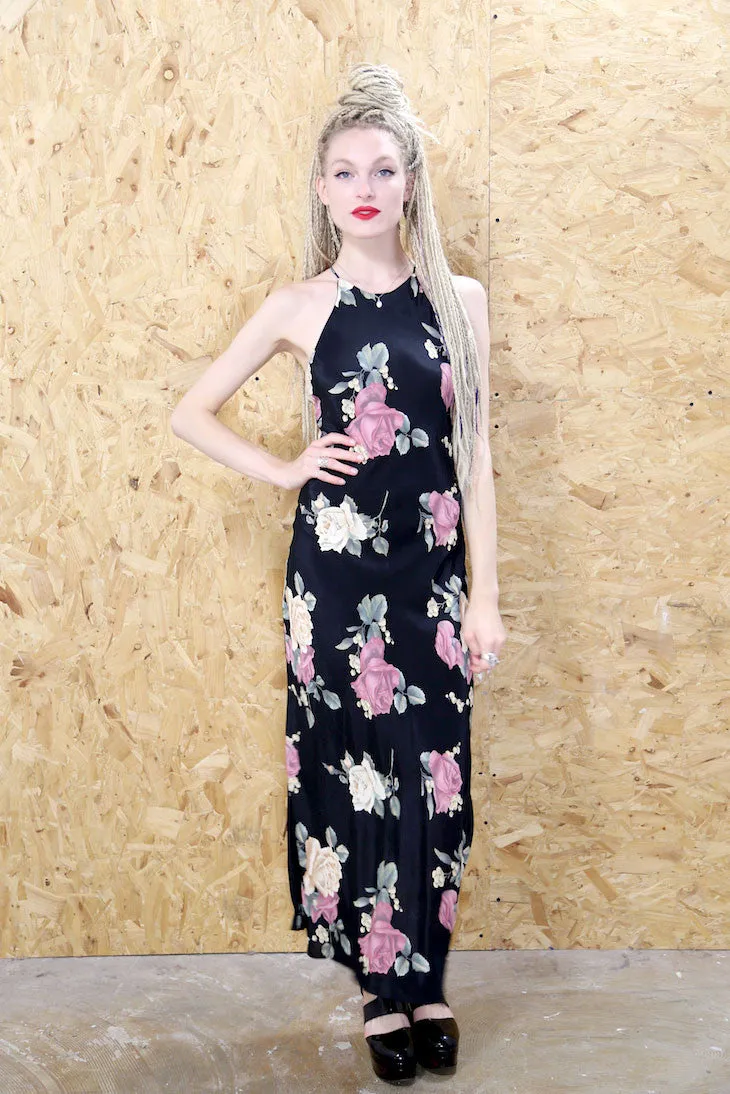 90s Racer Back Black and Floral Maxi Dress