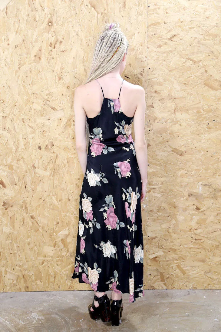 90s Racer Back Black and Floral Maxi Dress