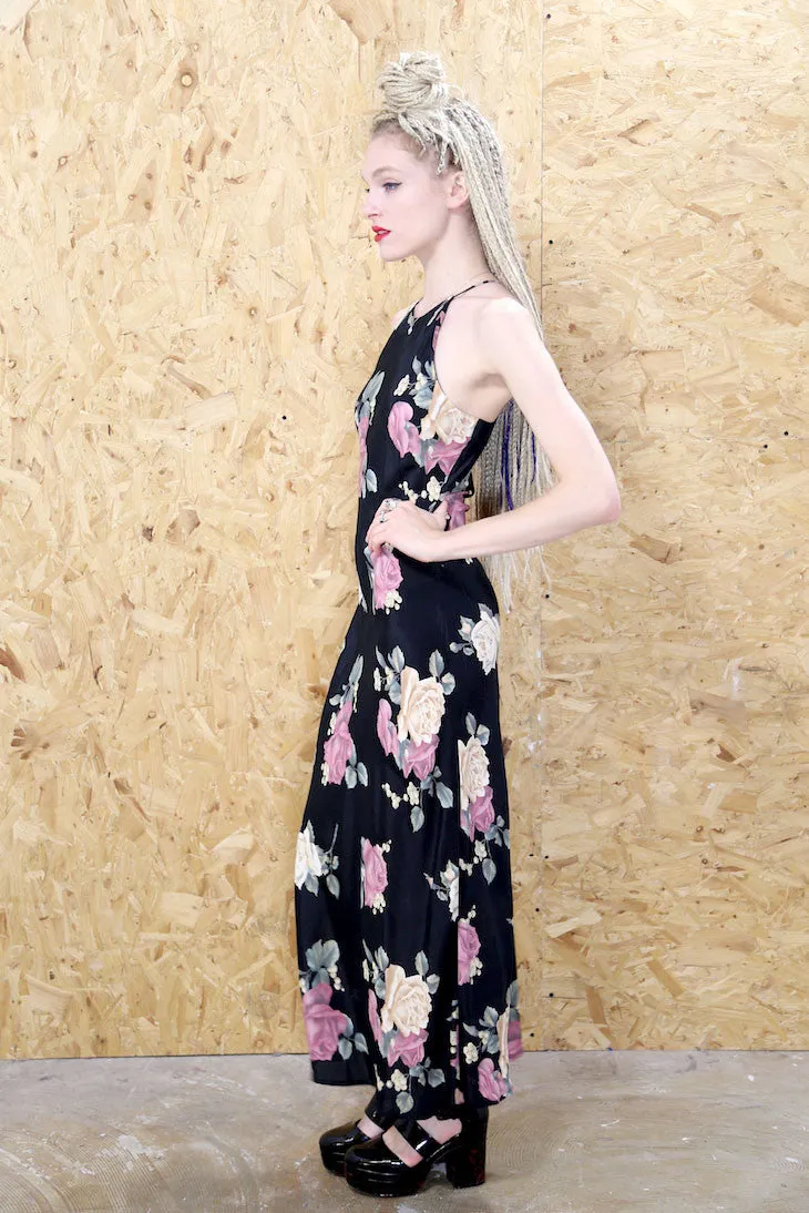 90s Racer Back Black and Floral Maxi Dress