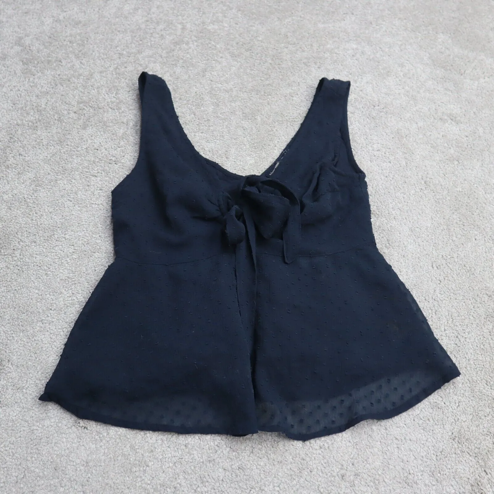 Abercrombie & Fitch Womens Drop Waist Tank Top Peplum Hem Front Knot Black SZ XS