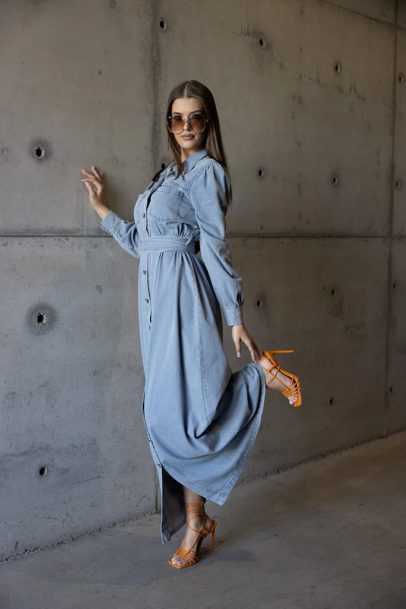 Abra Snap Button Denim Dress