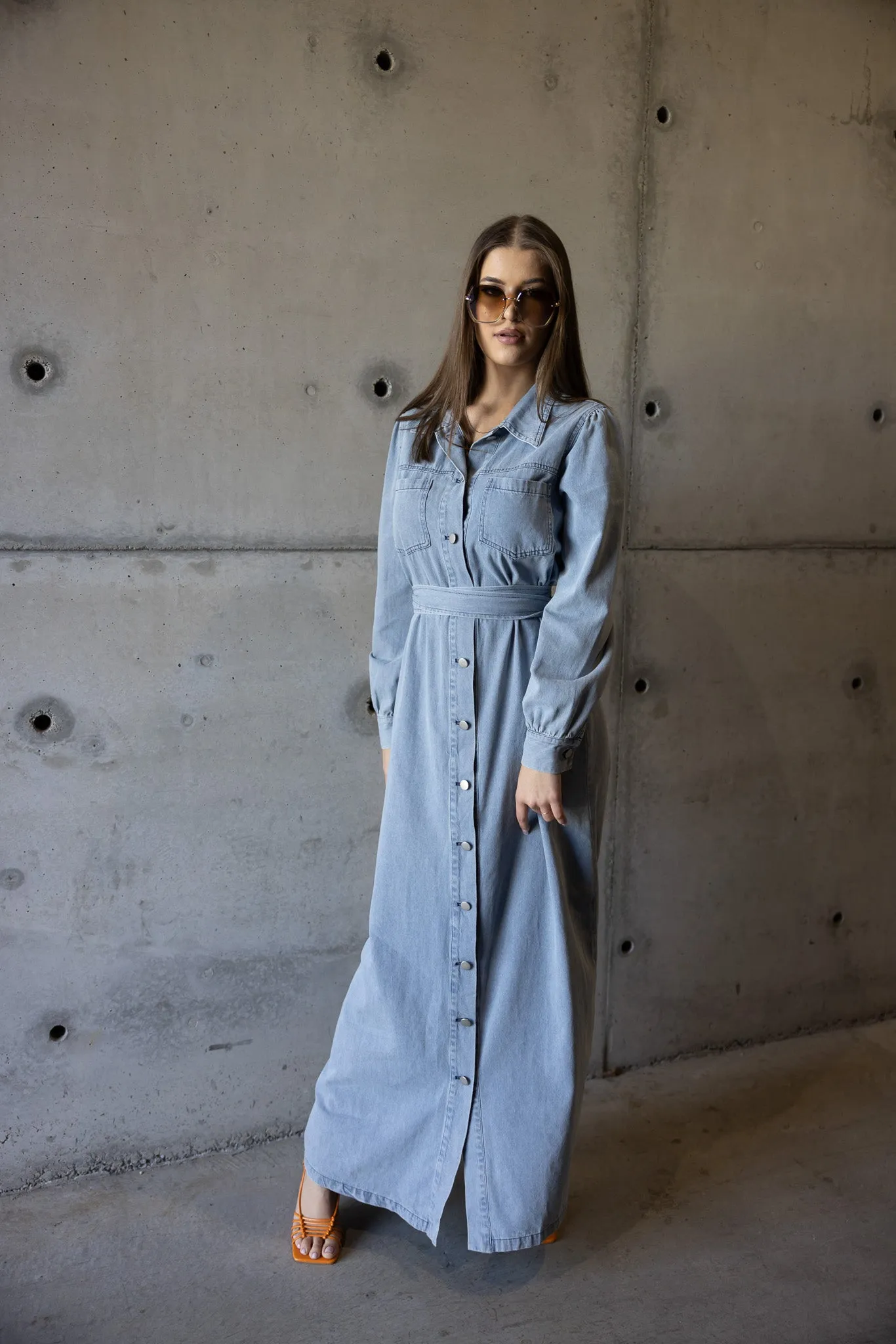 Abra Snap Button Denim Dress