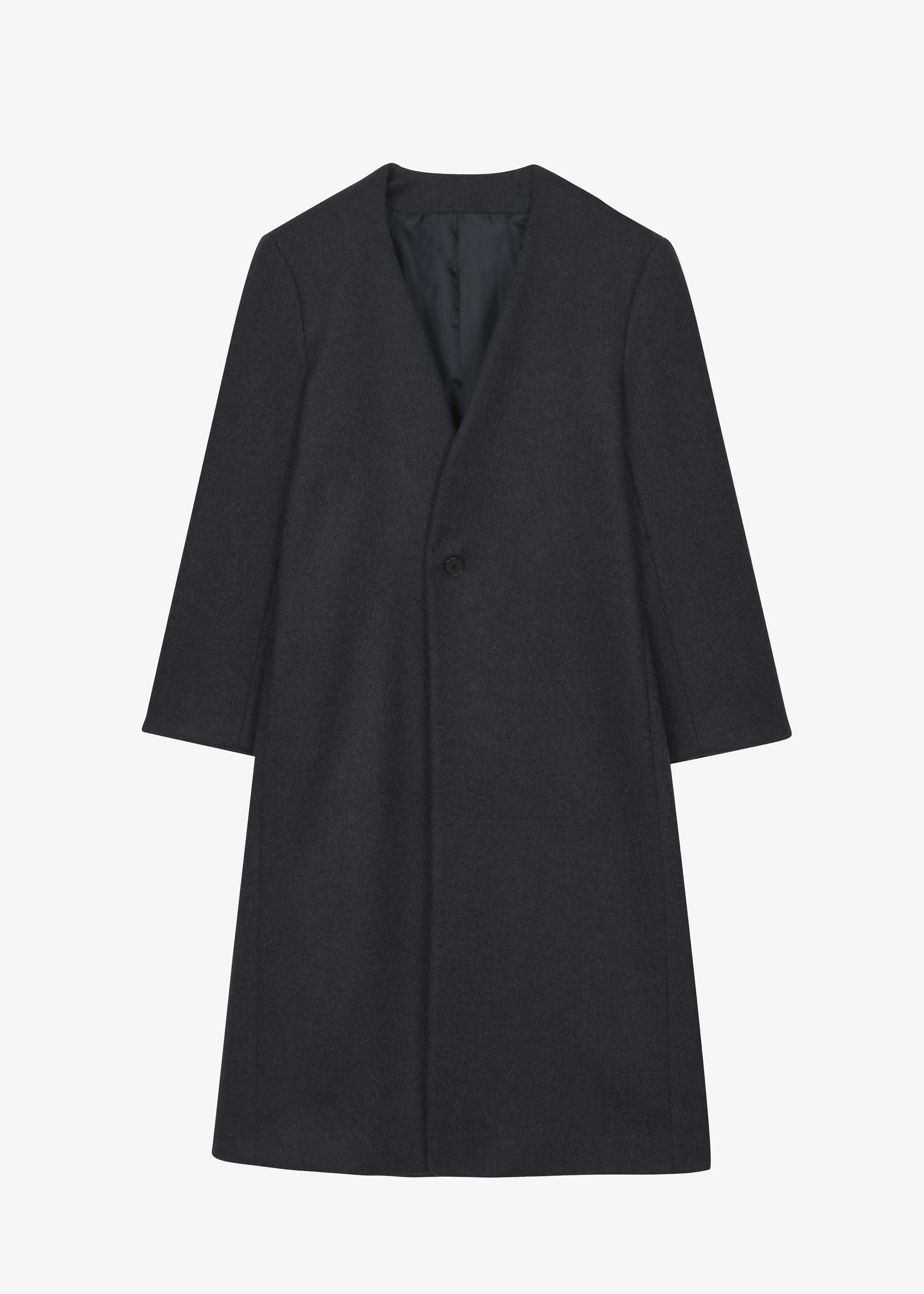 Alistar Collarless Wool Coat - Dark Grey Melange