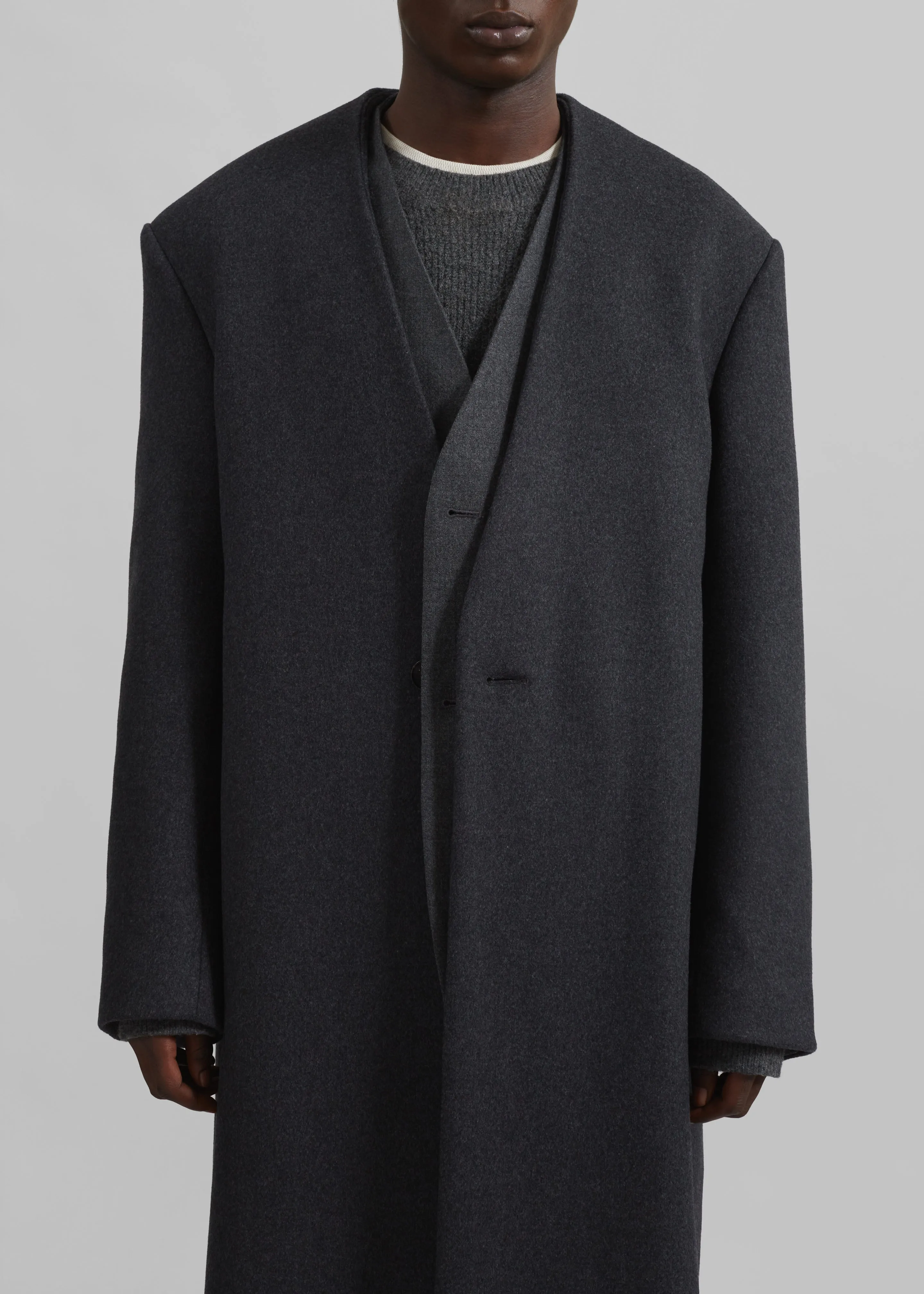 Alistar Collarless Wool Coat - Dark Grey Melange