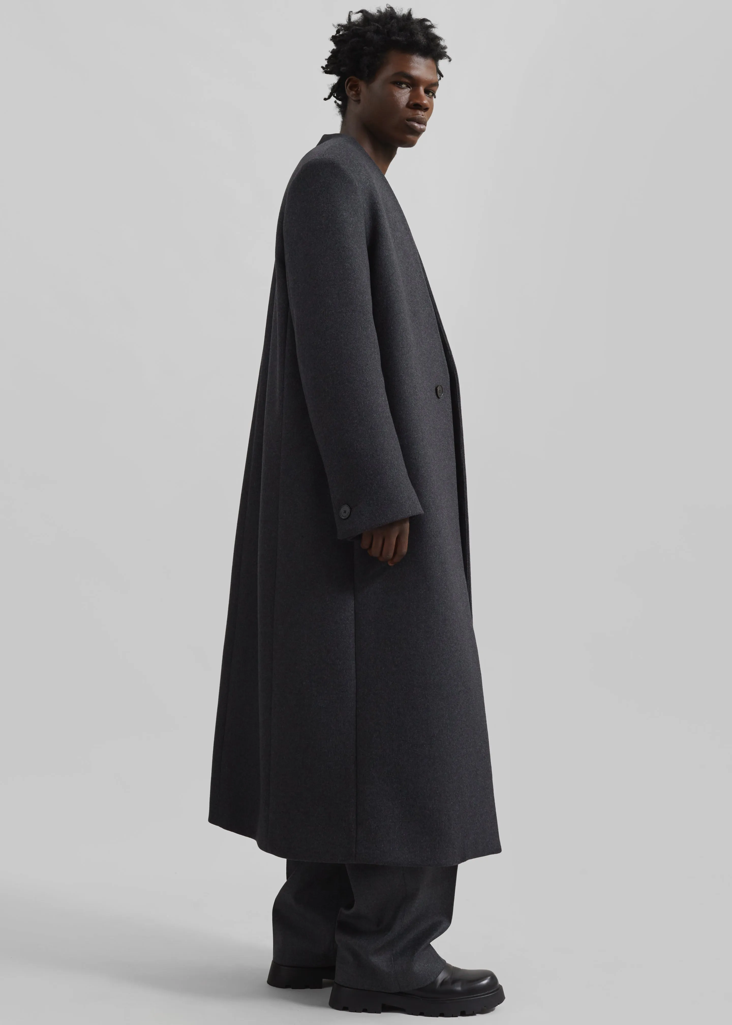 Alistar Collarless Wool Coat - Dark Grey Melange