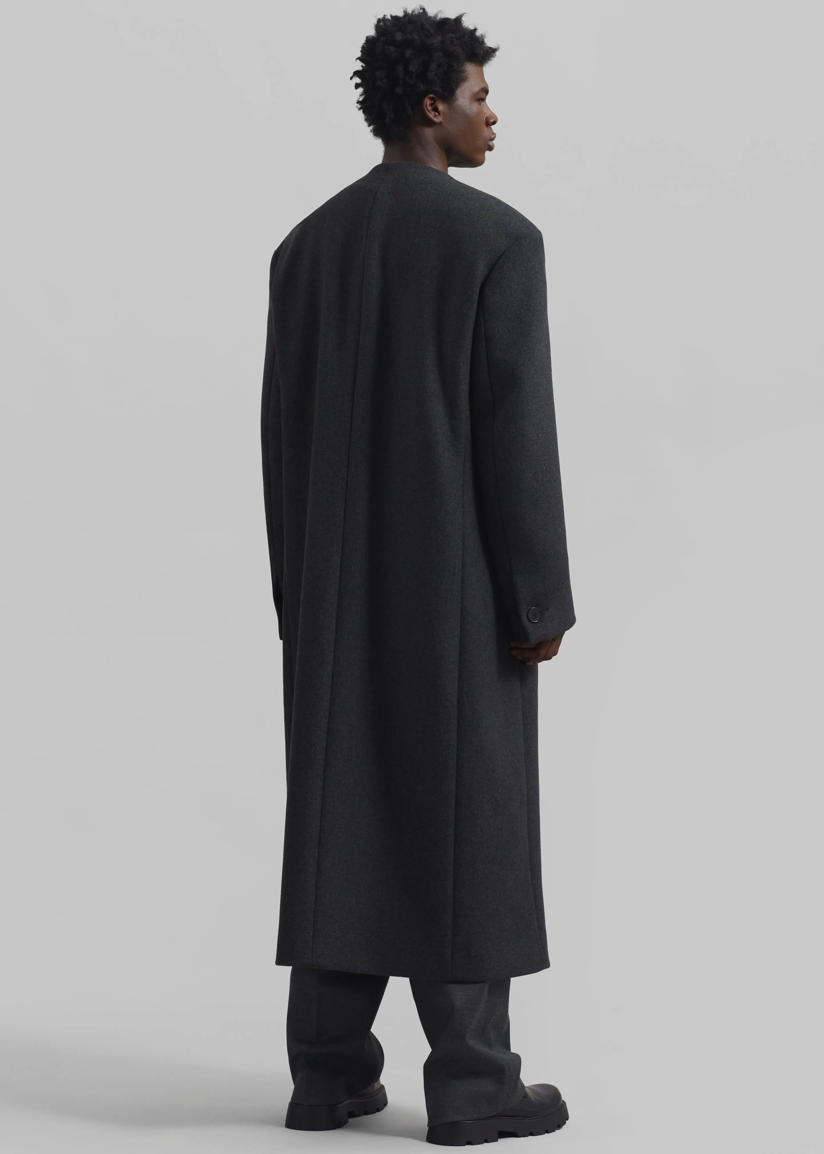 Alistar Collarless Wool Coat - Dark Grey Melange