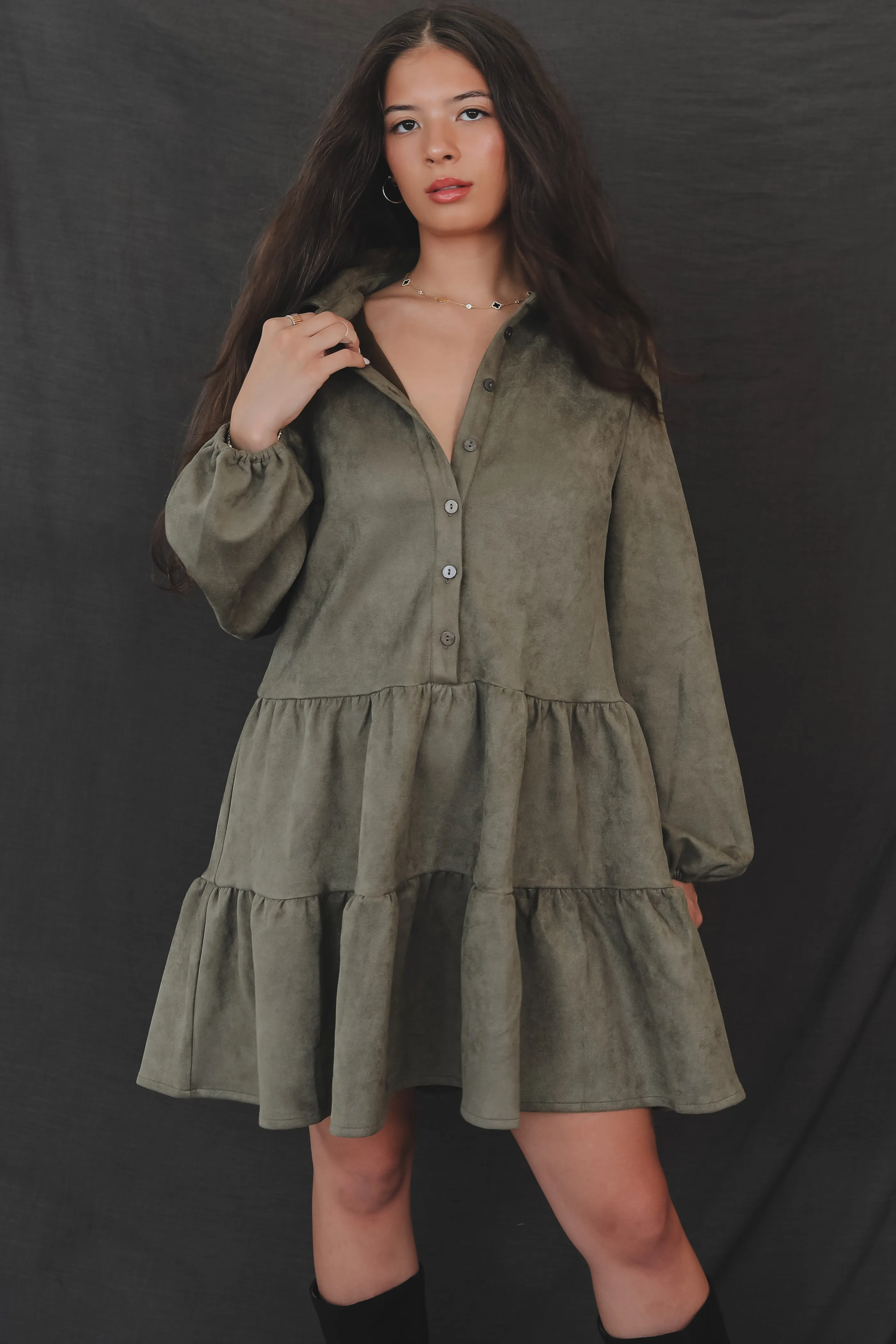 Always Here For A Show Olive Sude Mini dress