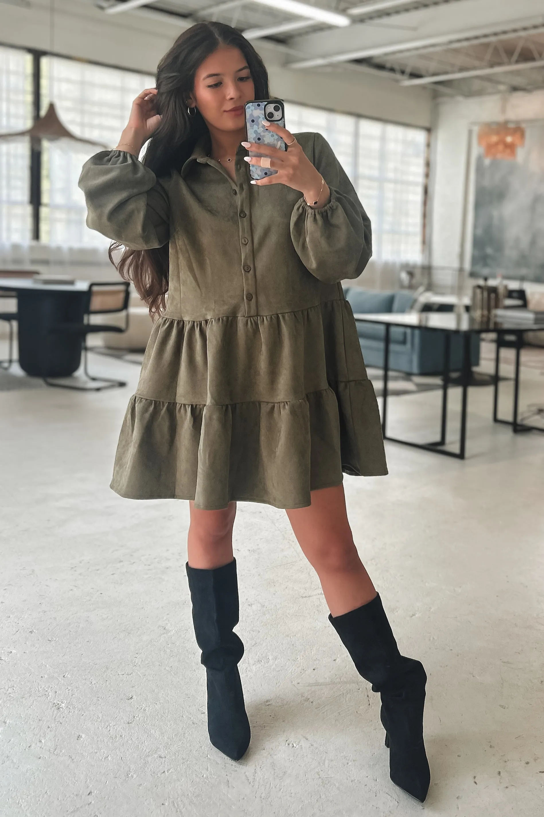 Always Here For A Show Olive Sude Mini dress