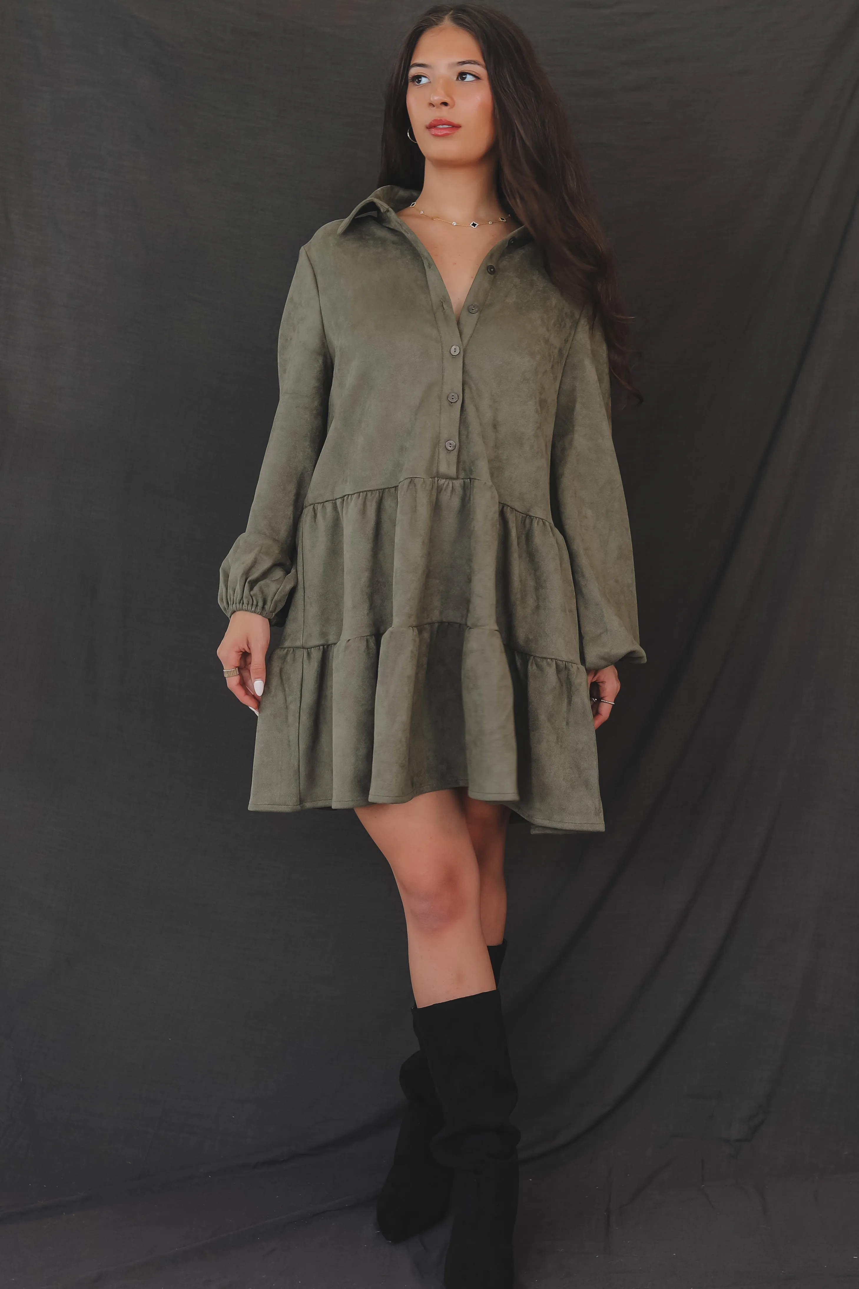 Always Here For A Show Olive Sude Mini dress