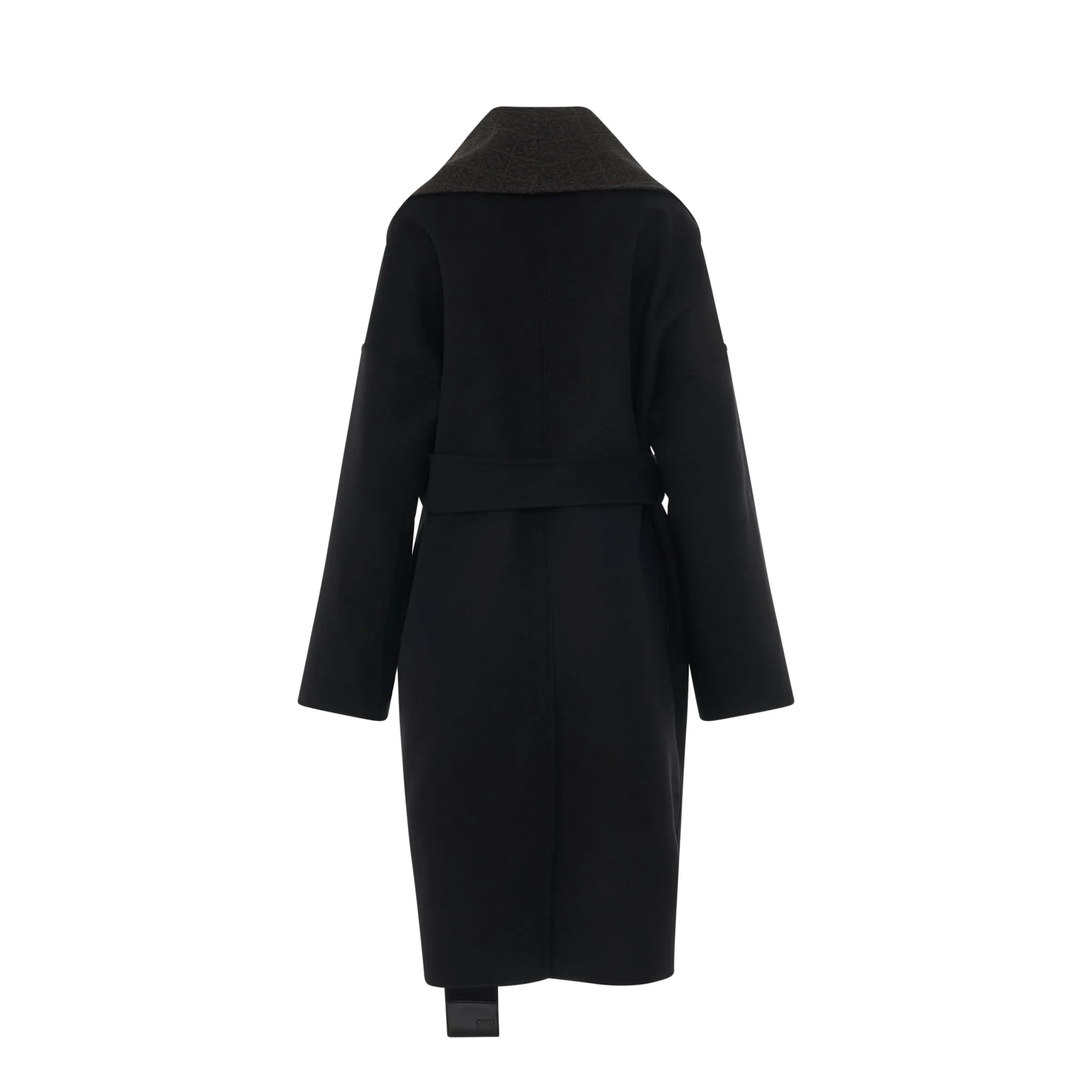 Anagram Jacquard Belted Wool Coat in Black