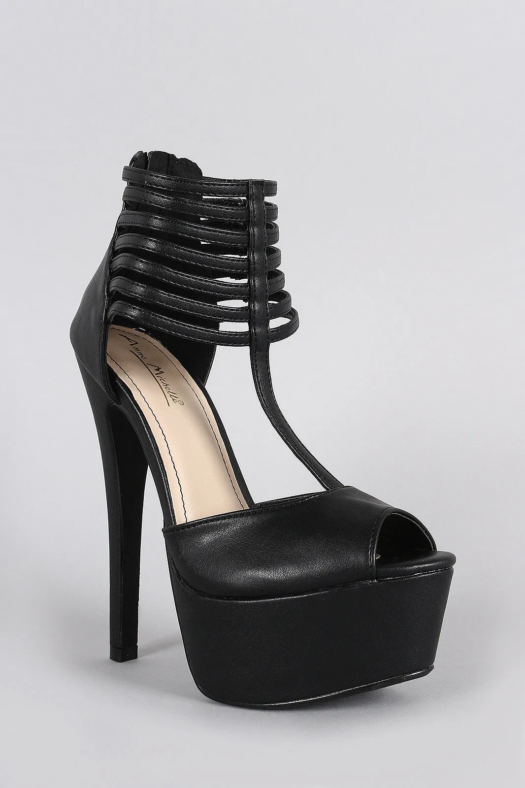 Anne Michelle Strappy Peep Toe Stiletto Platform Heel