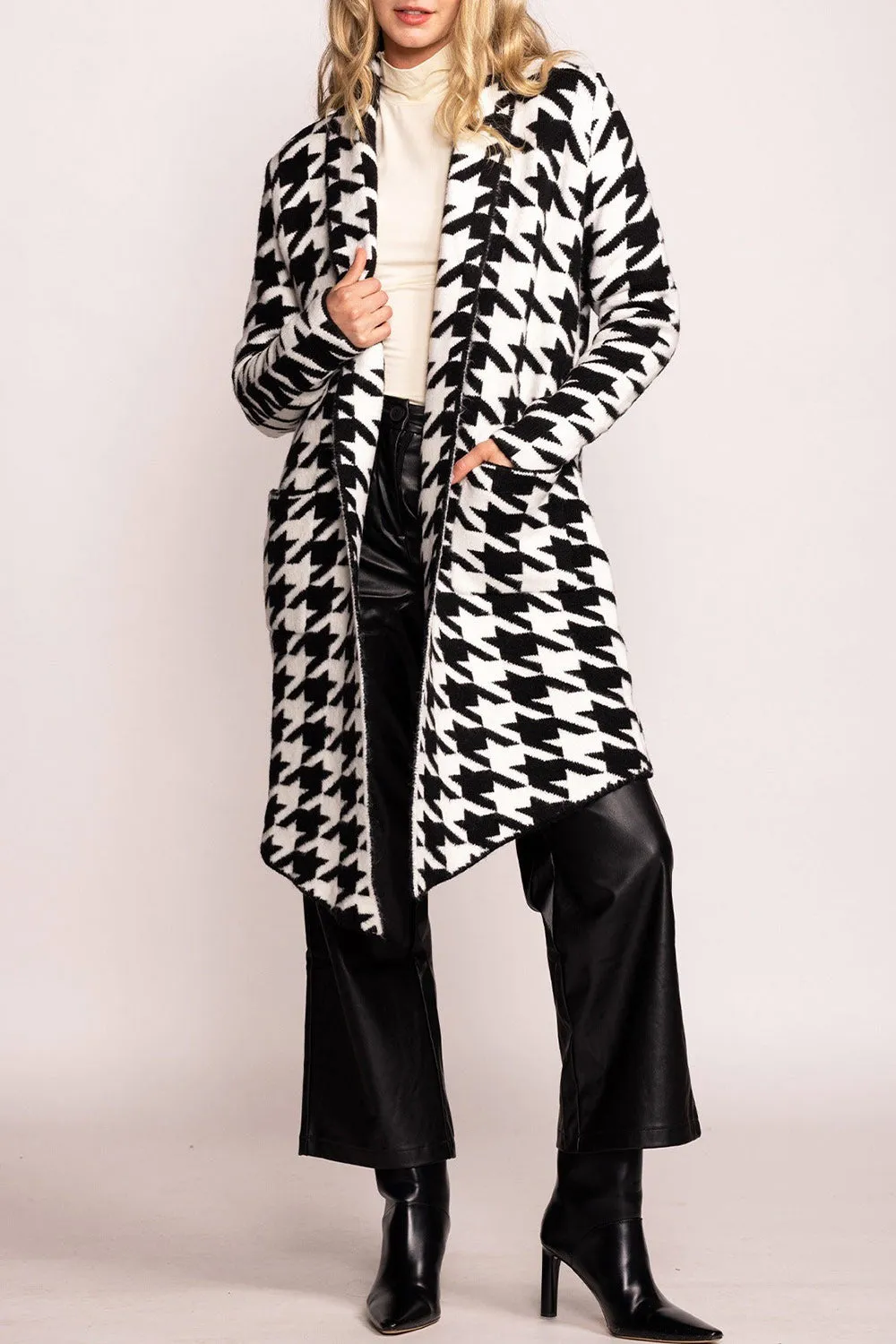 Arganda | Open Front Houndstooth Coat