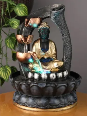 Ativan decor Polyresin Table Top Indoor Outdoor Buddha with LED Light 3-Tier Water Fountain