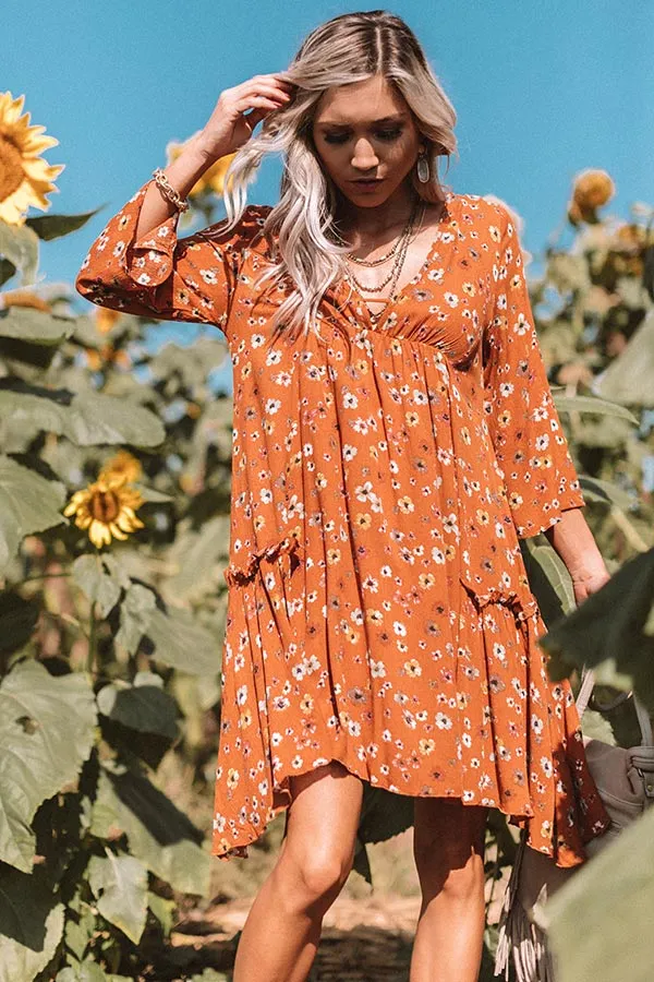 Autumn And Apple Cider Floral Shift Dress In Rust