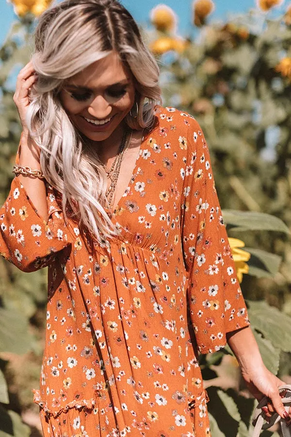 Autumn And Apple Cider Floral Shift Dress In Rust