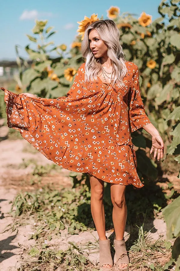 Autumn And Apple Cider Floral Shift Dress In Rust