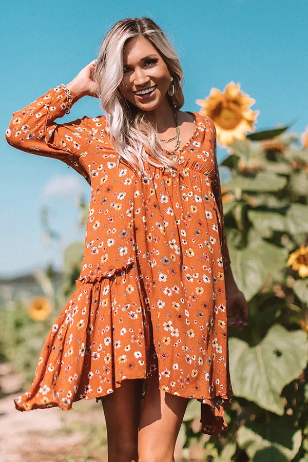 Autumn And Apple Cider Floral Shift Dress In Rust