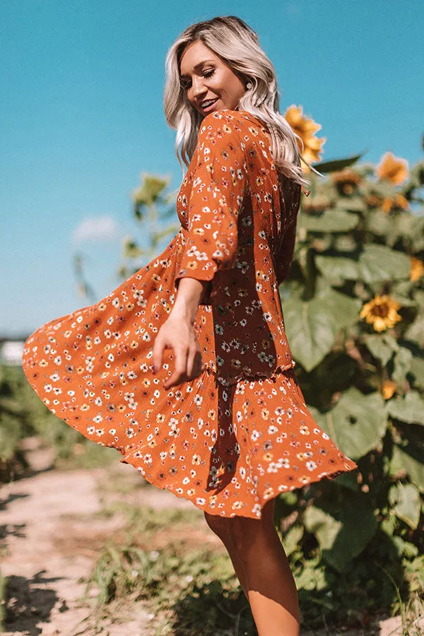 Autumn And Apple Cider Floral Shift Dress In Rust