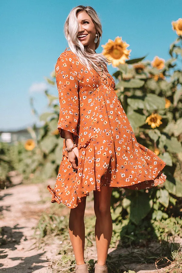 Autumn And Apple Cider Floral Shift Dress In Rust