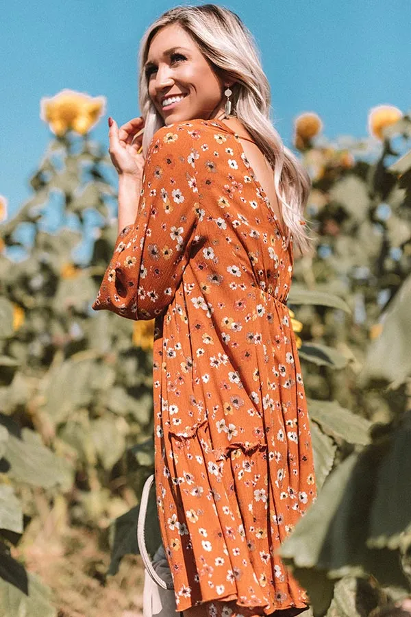 Autumn And Apple Cider Floral Shift Dress In Rust