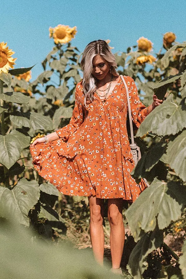 Autumn And Apple Cider Floral Shift Dress In Rust