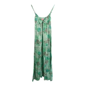 Avoca Anthology Vintage Silk Sleeveless Maxi Summer Dress Green Multi Embellished Floral Print BNWT UK Size 6-8