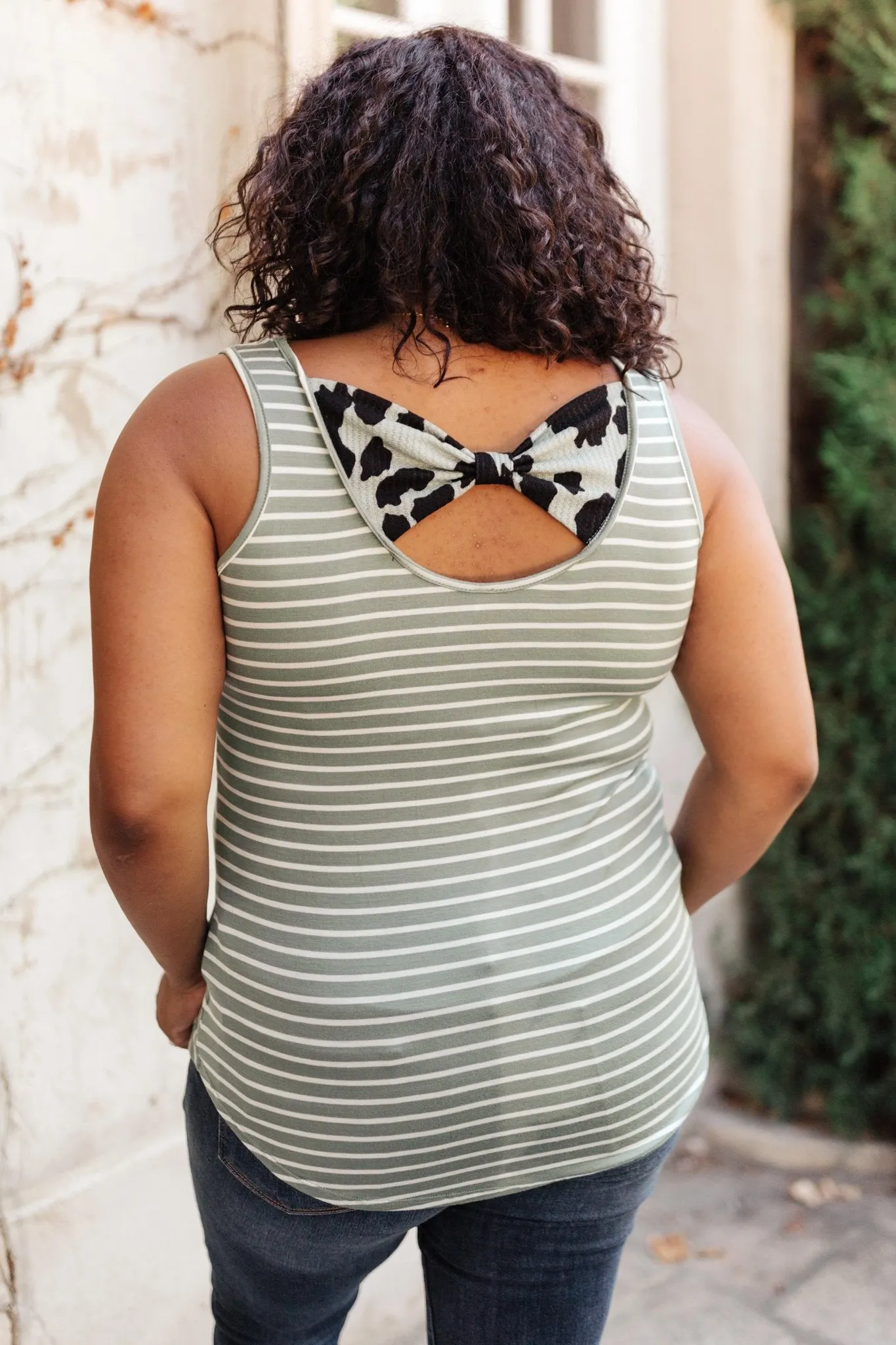 Back The Bow Up Striped Tank In Sage