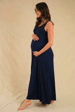 Bamboo Maxi Maternity Dress - Navy