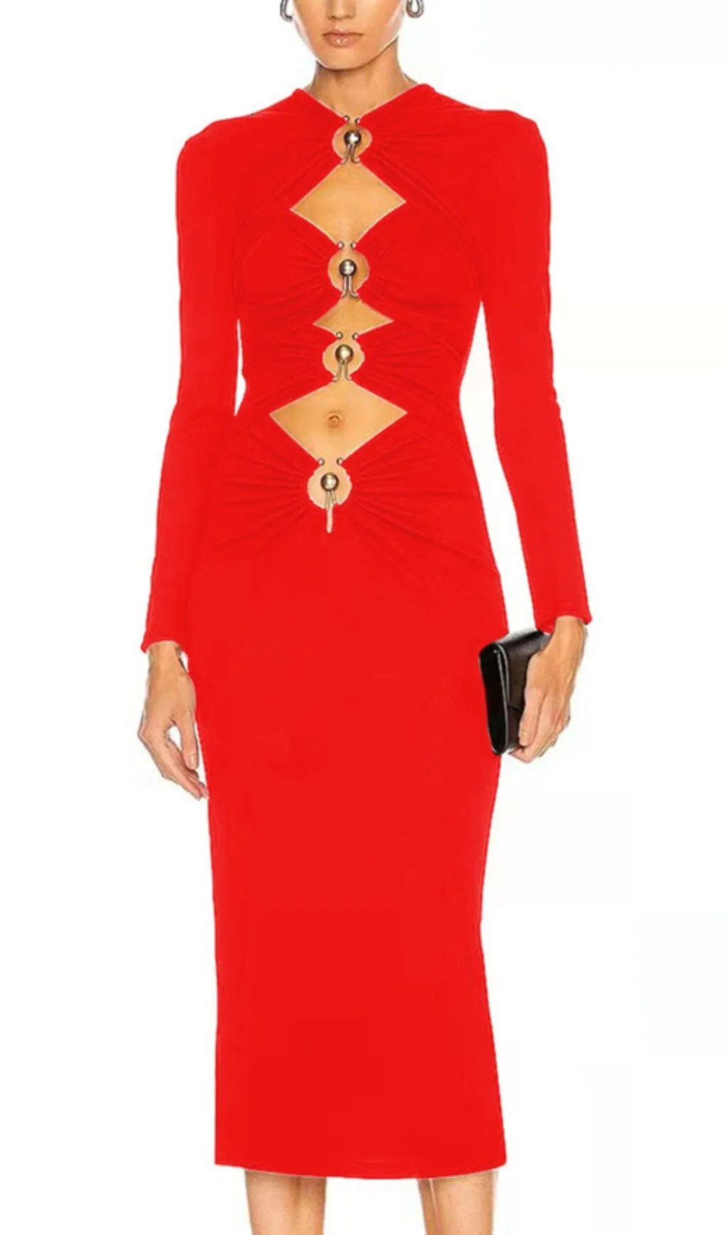 BANDAGE MIDI DRESS IN RED