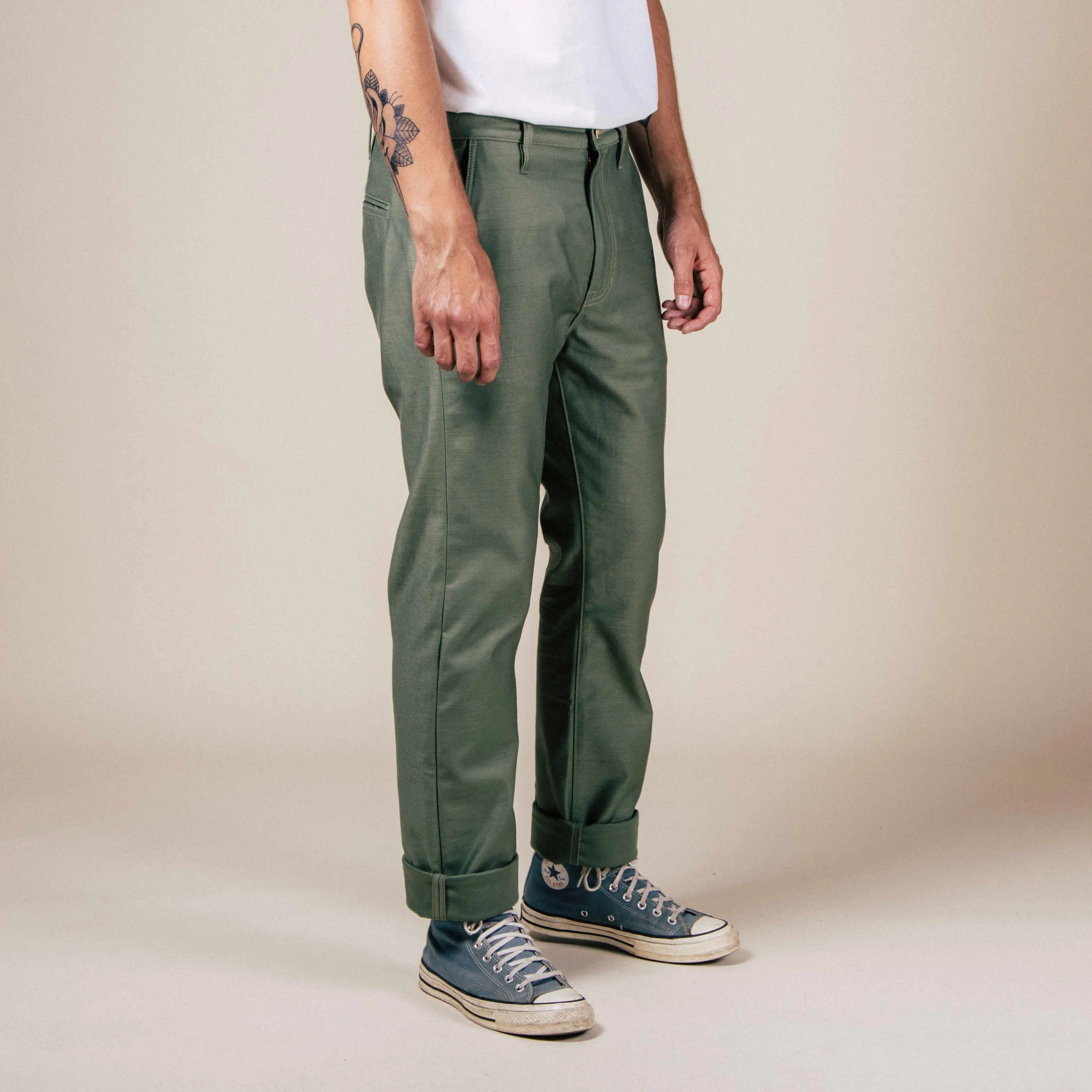 BC-03 STRAIGHT CHINO 10 oz. army green military twill (lot 2023)