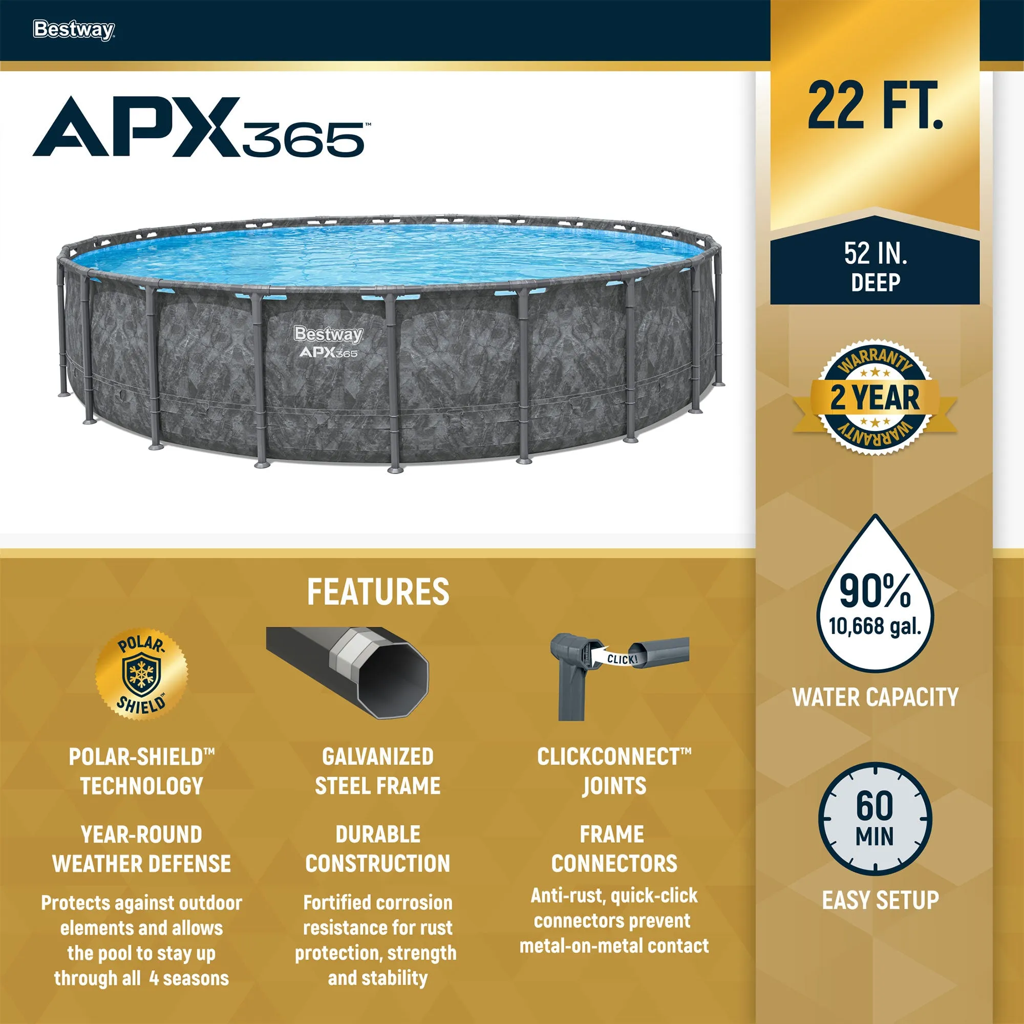 Bestway APX 365 22'x52" Round Above Ground Swimming Pool Set with Pump & Ladder